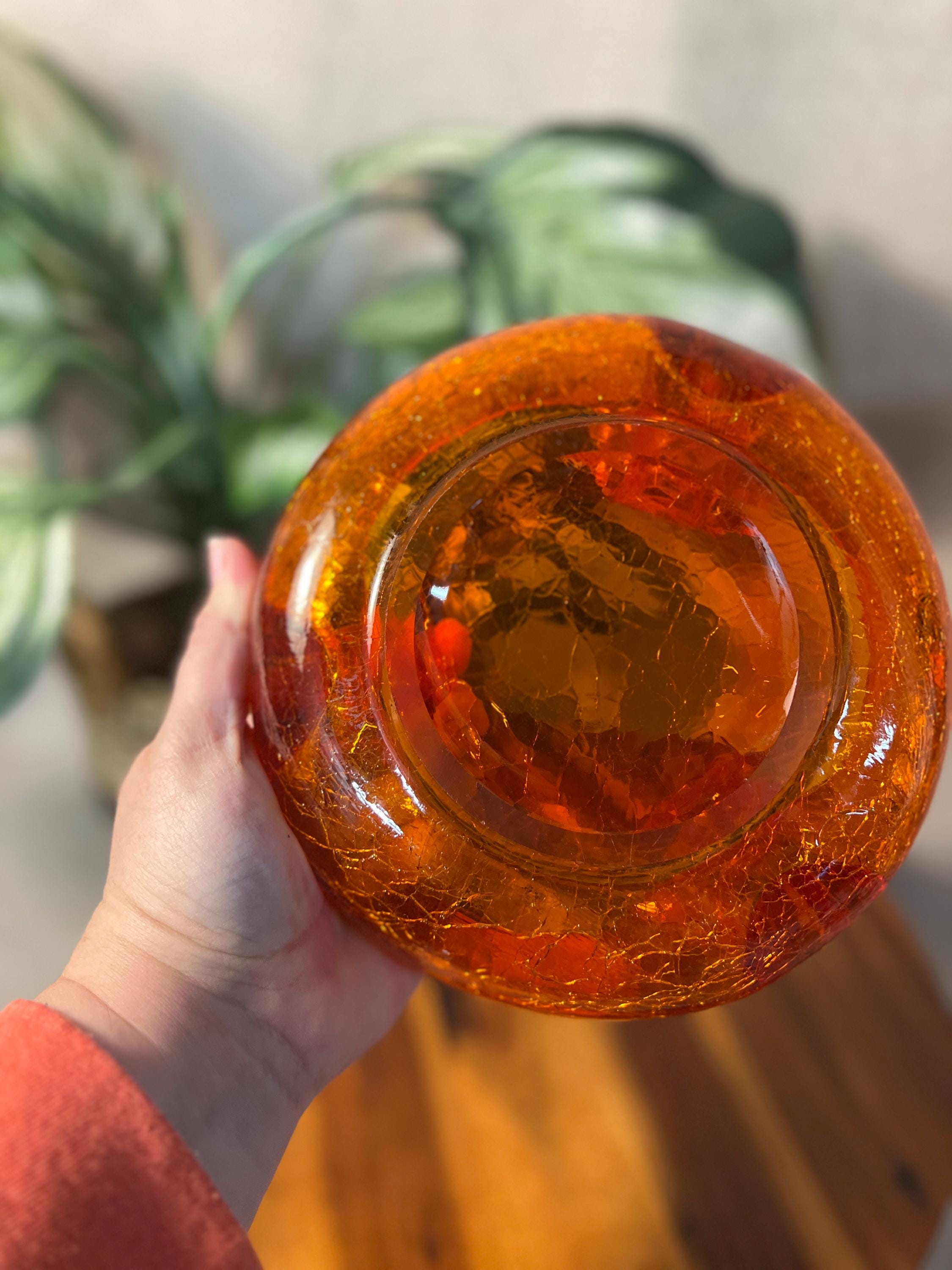 Vintage Viking Crackle Glass Ashtray MCM Red Orange Cadmium Glow 6"
