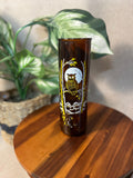 Vintage Double Sided Amber Glass 9" Tall Pillar Owl Candle 1970s Retro MCM Design