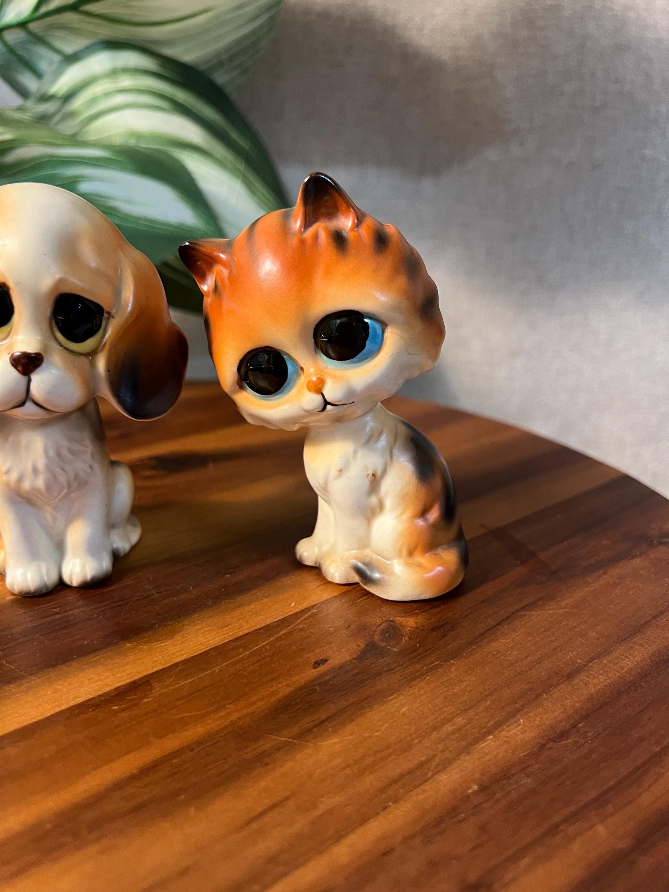Vintage Lefton Sad Eyes Big Eyes Puppy Dog and Kitten Figurine Made In Japan