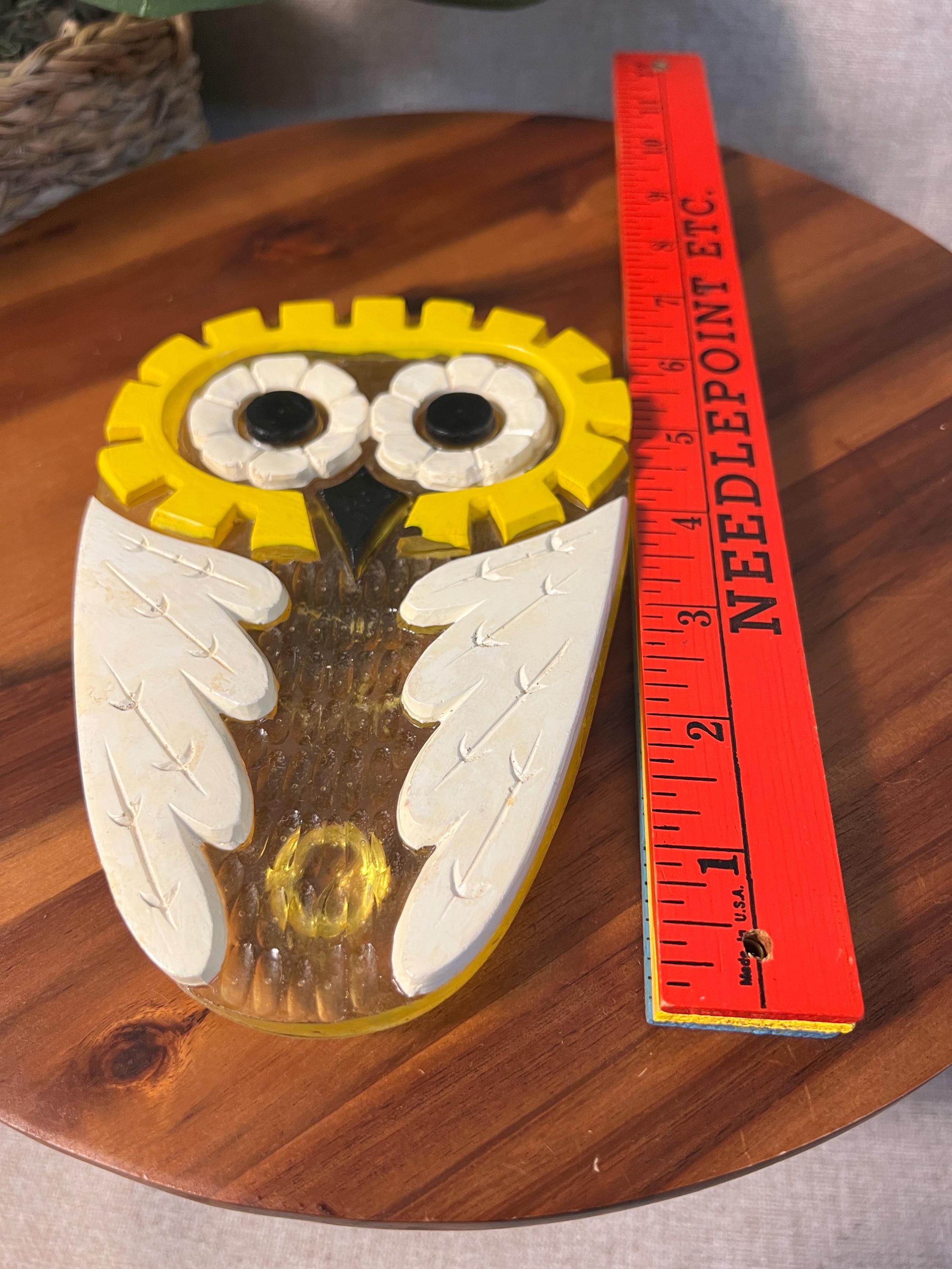 Vintage Yellow Lucite Owl Trivet / Spoon Rest Mid Century Modern