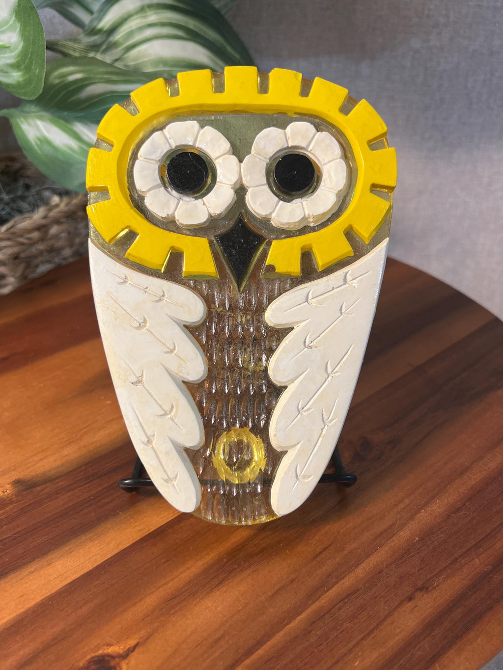 Vintage Yellow Lucite Owl Trivet / Spoon Rest Mid Century Modern
