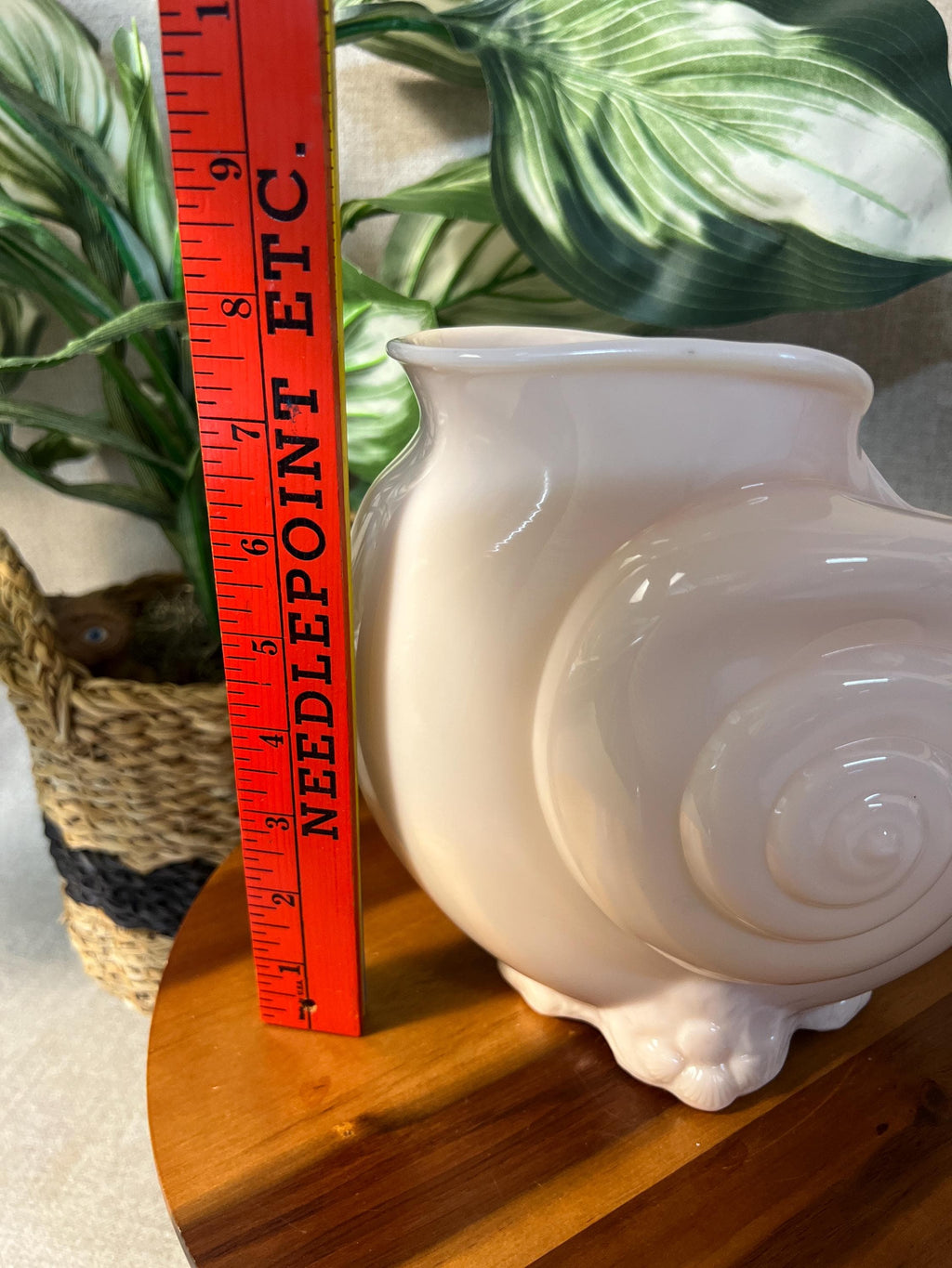 Vintage Crown Tuscan Pink Milk Glass Vase, Cambridge Glass Co, Nautilus Seashell