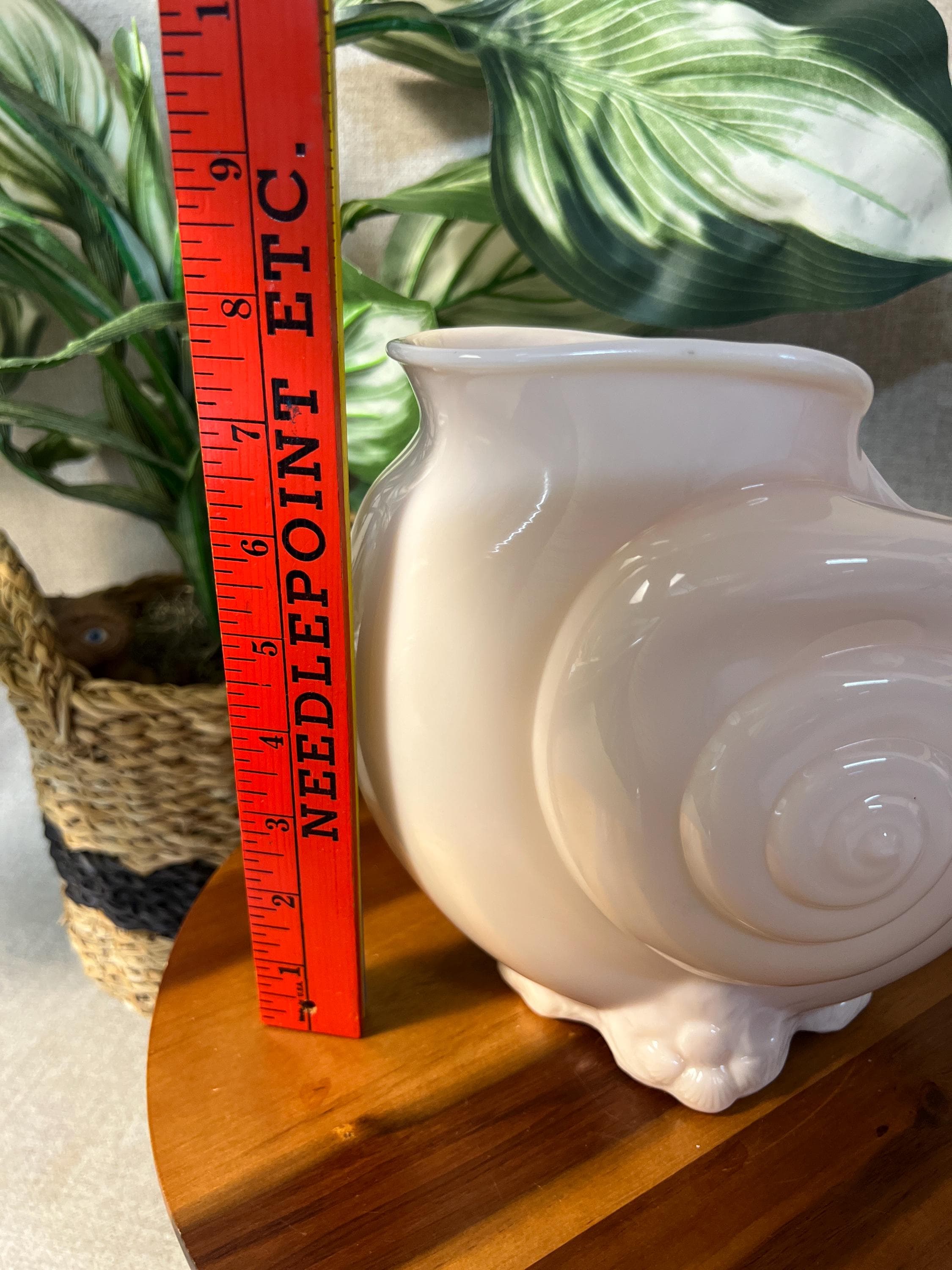 Vintage Crown Tuscan Pink Milk Glass Vase, Cambridge Glass Co, Nautilus Seashell
