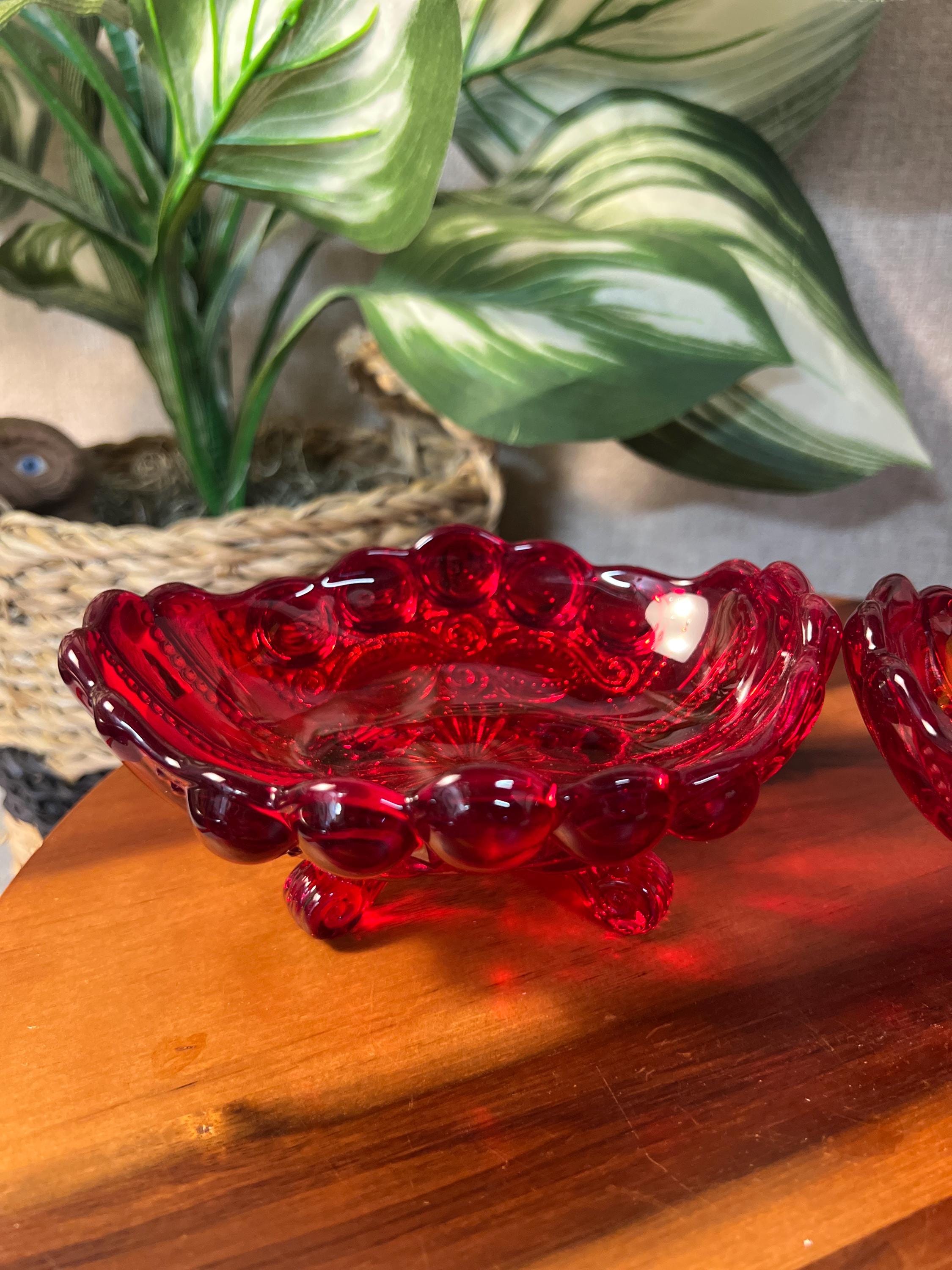 Moser Eyewinker Red Glass Two Snail Footed Compotes Candy Dish