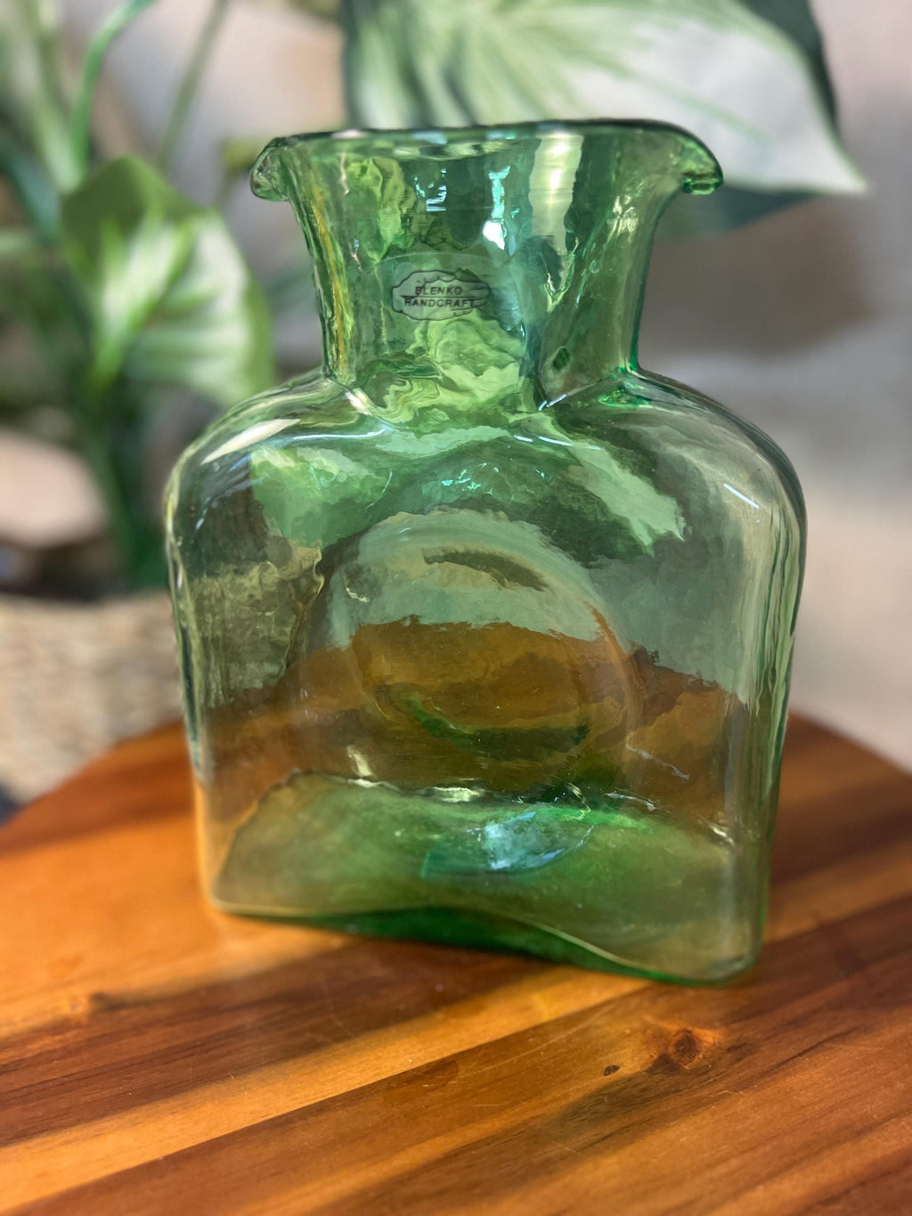 VTG Blenko Art Glass 384 Double Spouted Water Bottle Pitcher light Green