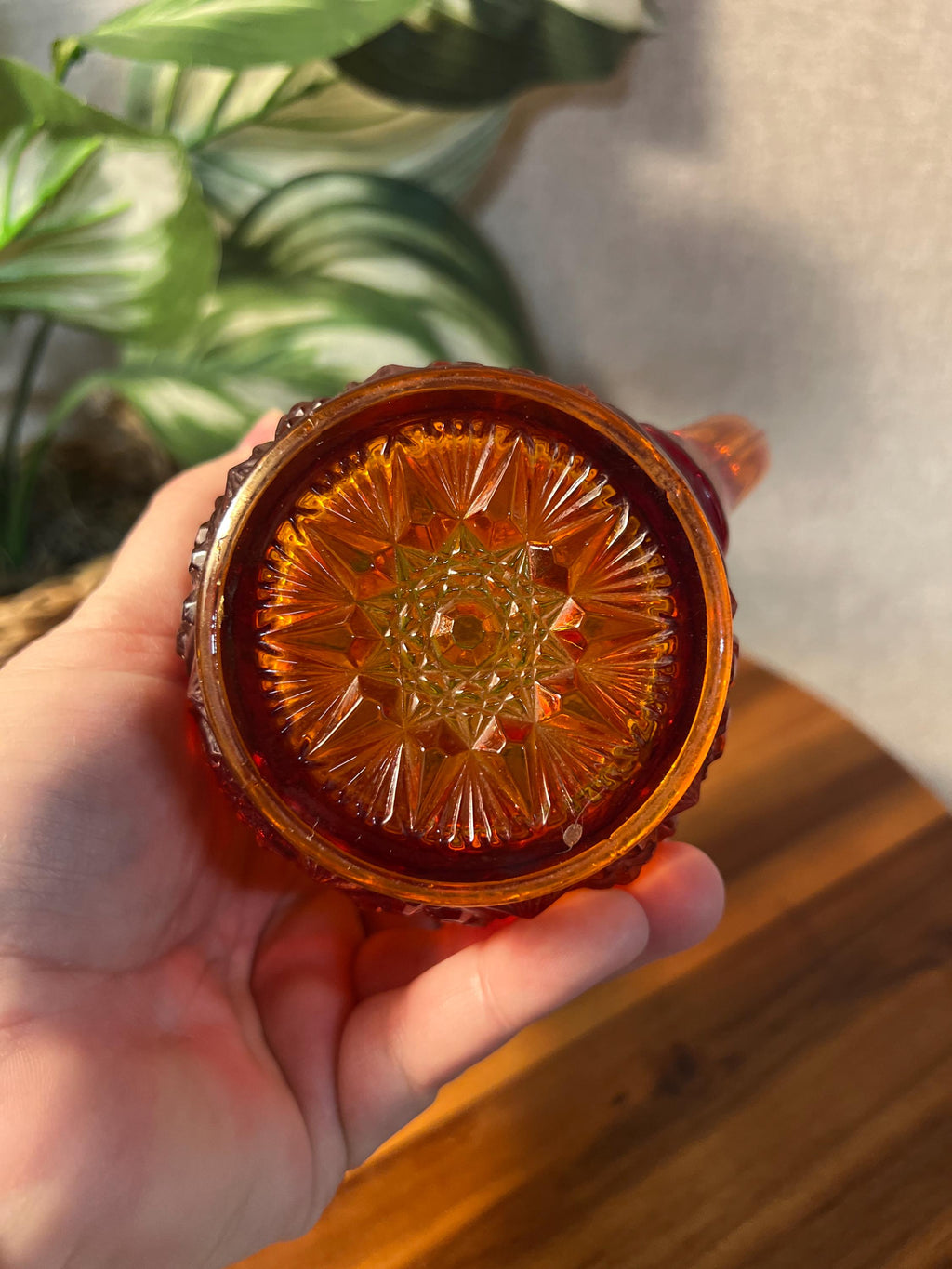 Amberina Pressed Glass Creamer Red Gold Hobstar Pattern