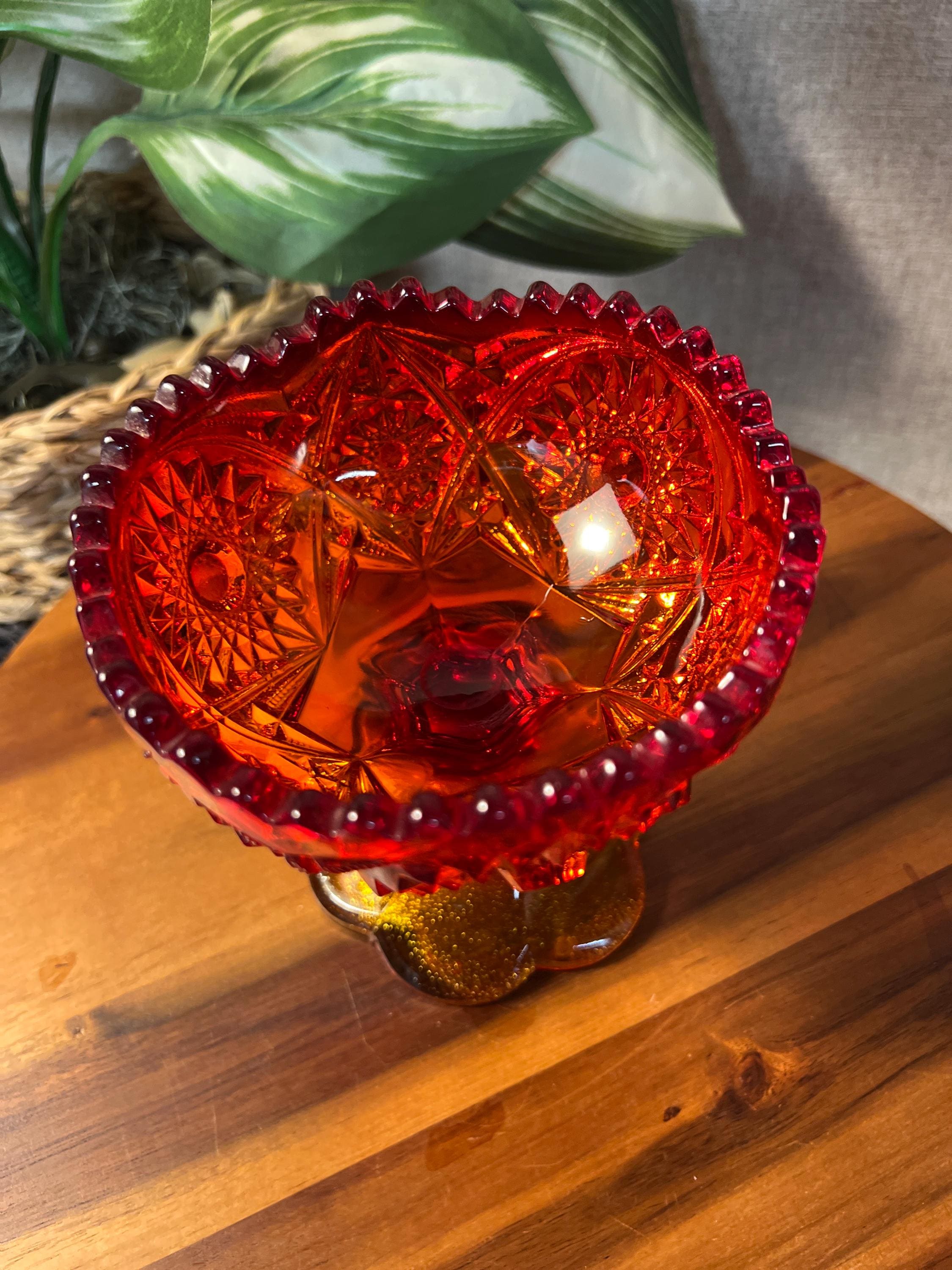 Kemple Glass SEXTEC Amberina Compote Open Jam Jelly Candy Dish Sunburst