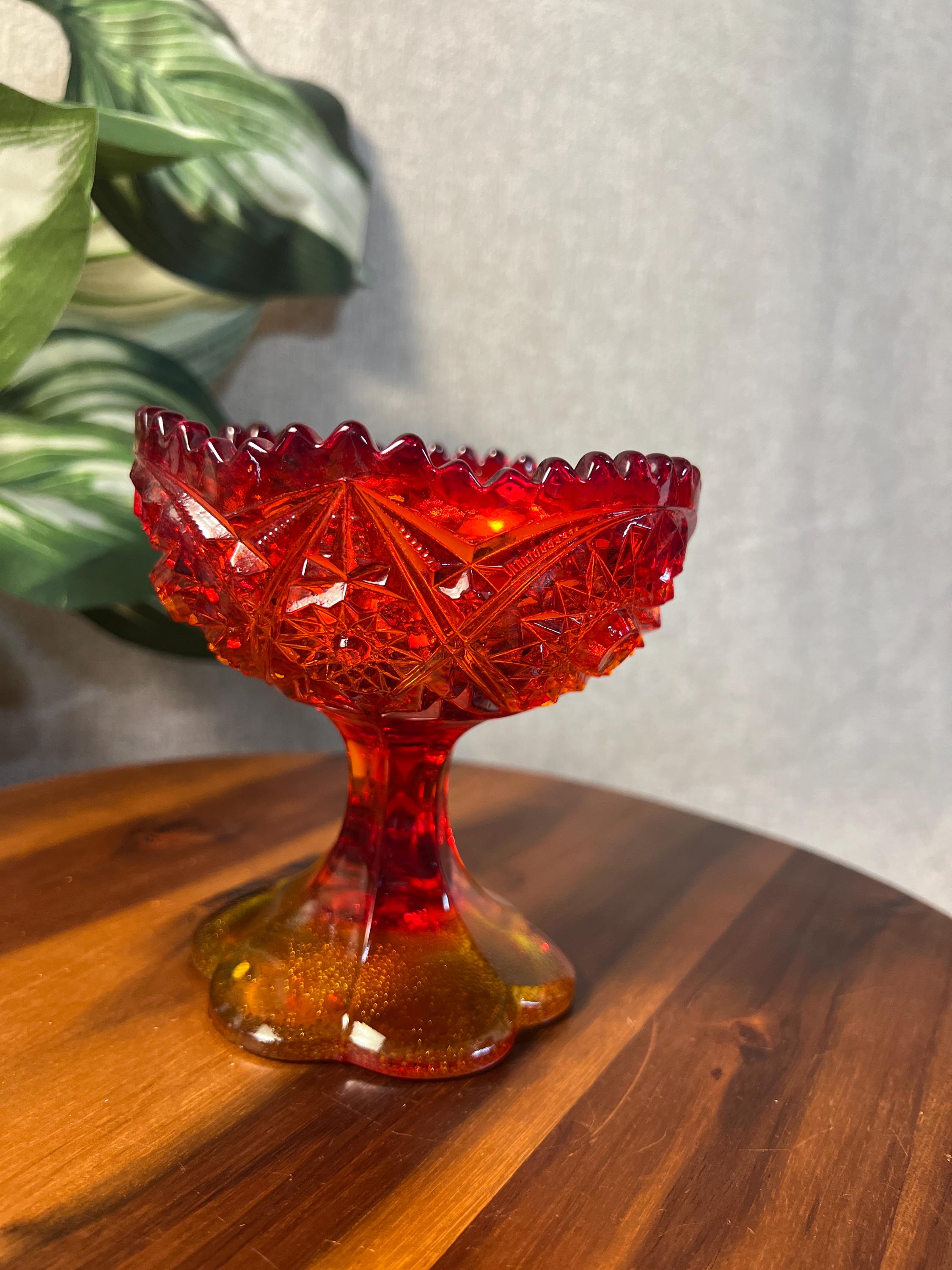 Kemple Glass SEXTEC Amberina Compote Open Jam Jelly Candy Dish Sunburst