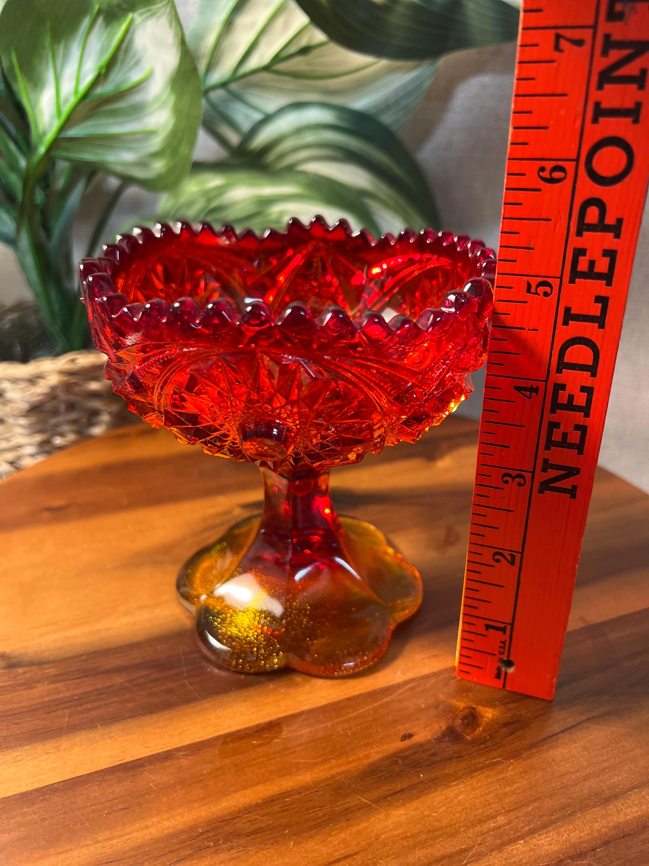 Kemple Glass SEXTEC Amberina Compote Open Jam Jelly Candy Dish Sunburst