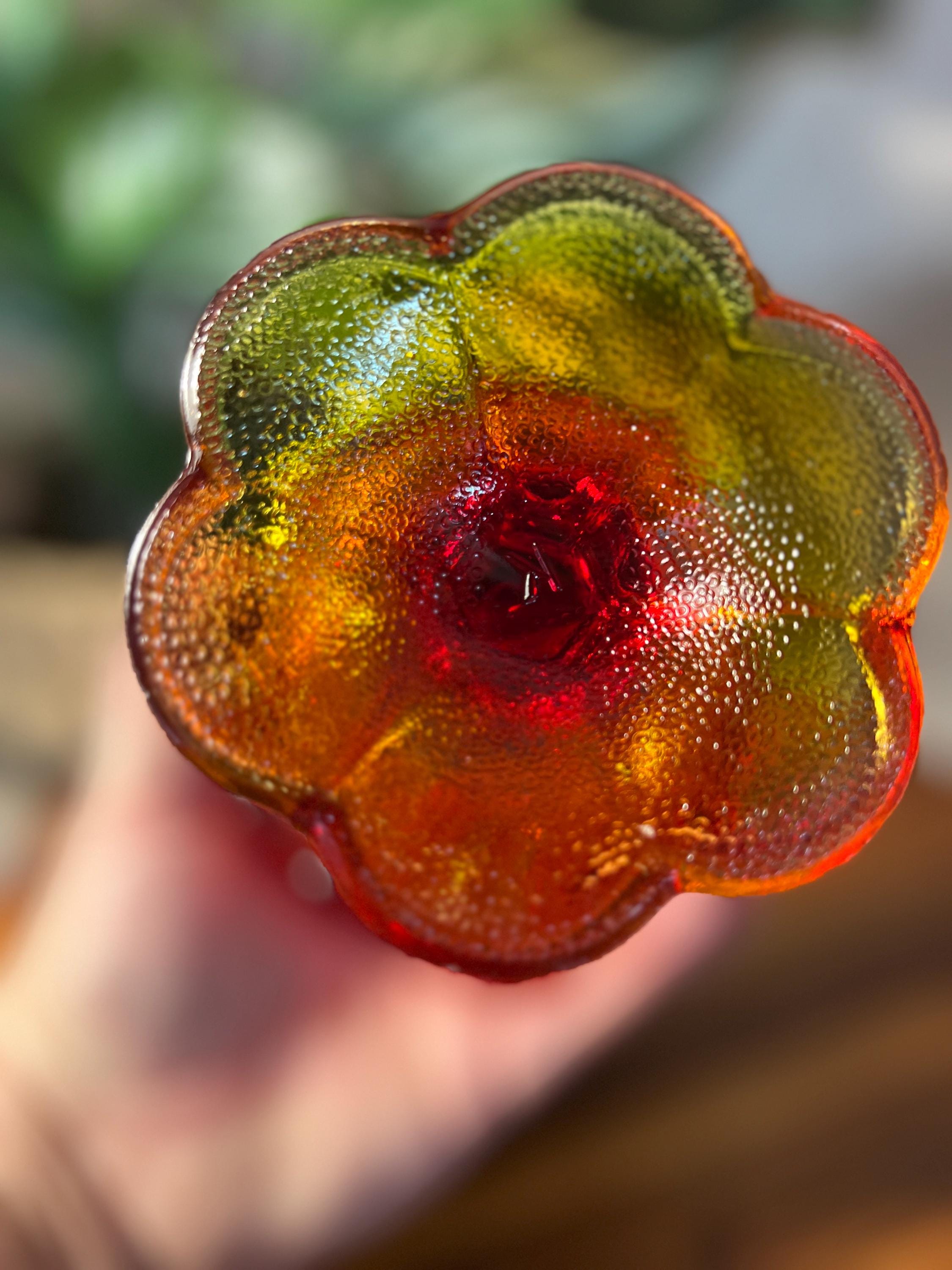 Kemple Glass SEXTEC Amberina Compote Open Jam Jelly Candy Dish Sunburst