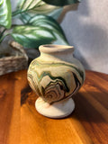 Vintage Handthrown Nemadji Small Vase Green yellow  Swirl