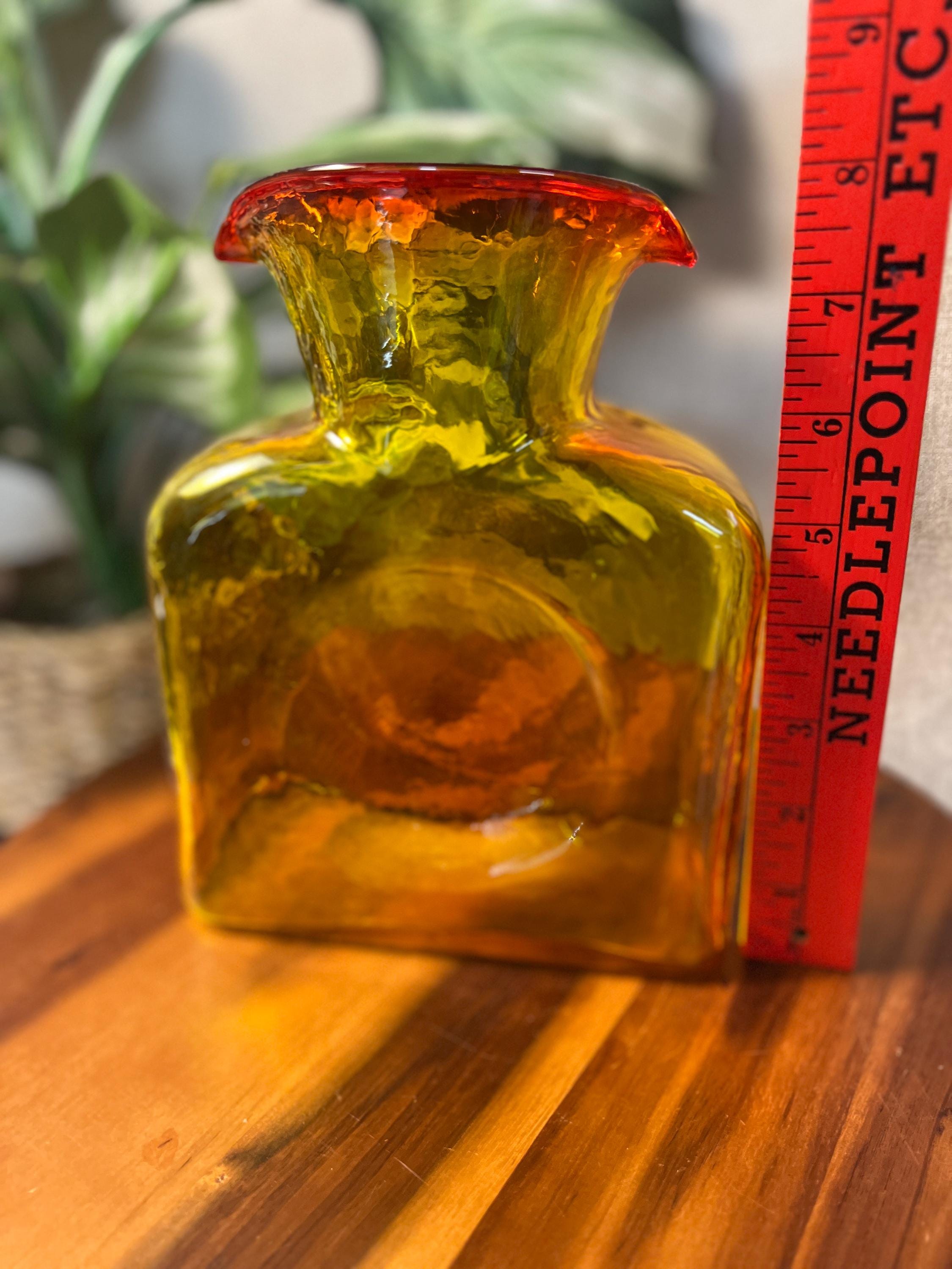 VTG Blenko Art Glass 384 Double Spouted Water Bottle Pitcher Amberina Tangerine