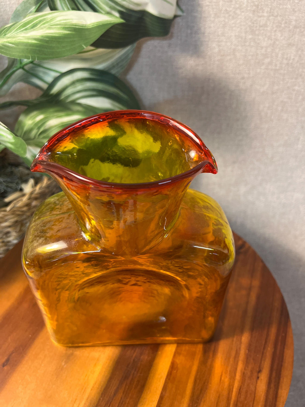 VTG Blenko Art Glass 384 Double Spouted Water Bottle Pitcher Amberina Tangerine