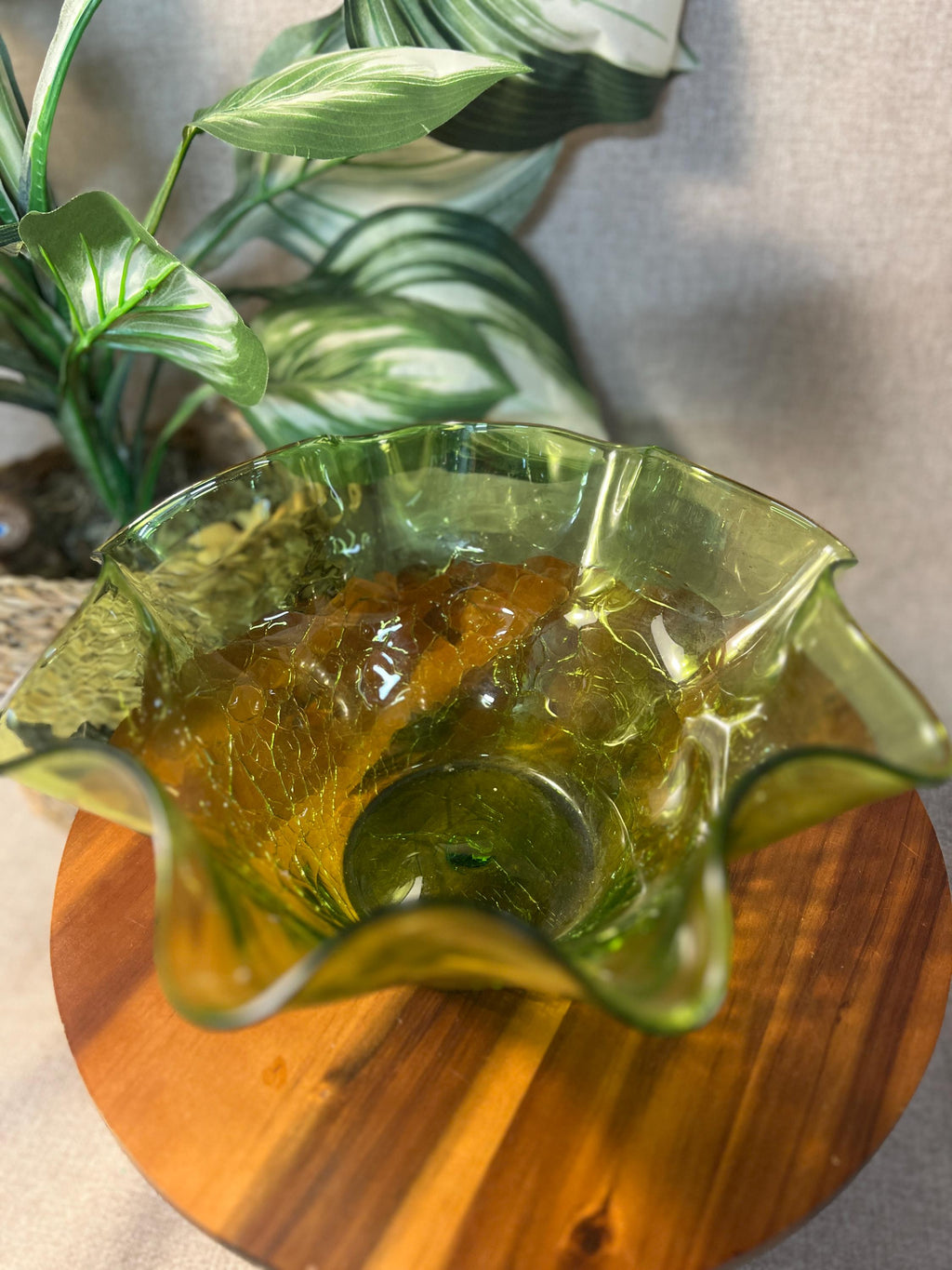 Vintage Blenko Art Glass Ruffled Bowl 1950s Mid Century Hand Blown #3744