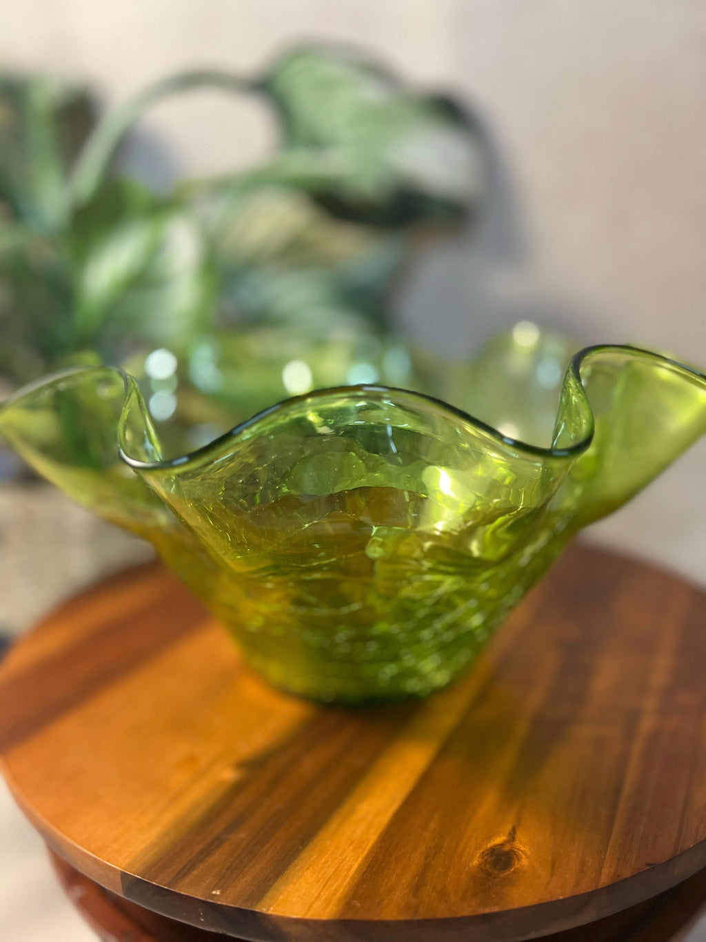 Vintage Blenko Art Glass Ruffled Bowl 1950s Mid Century Hand Blown #3744
