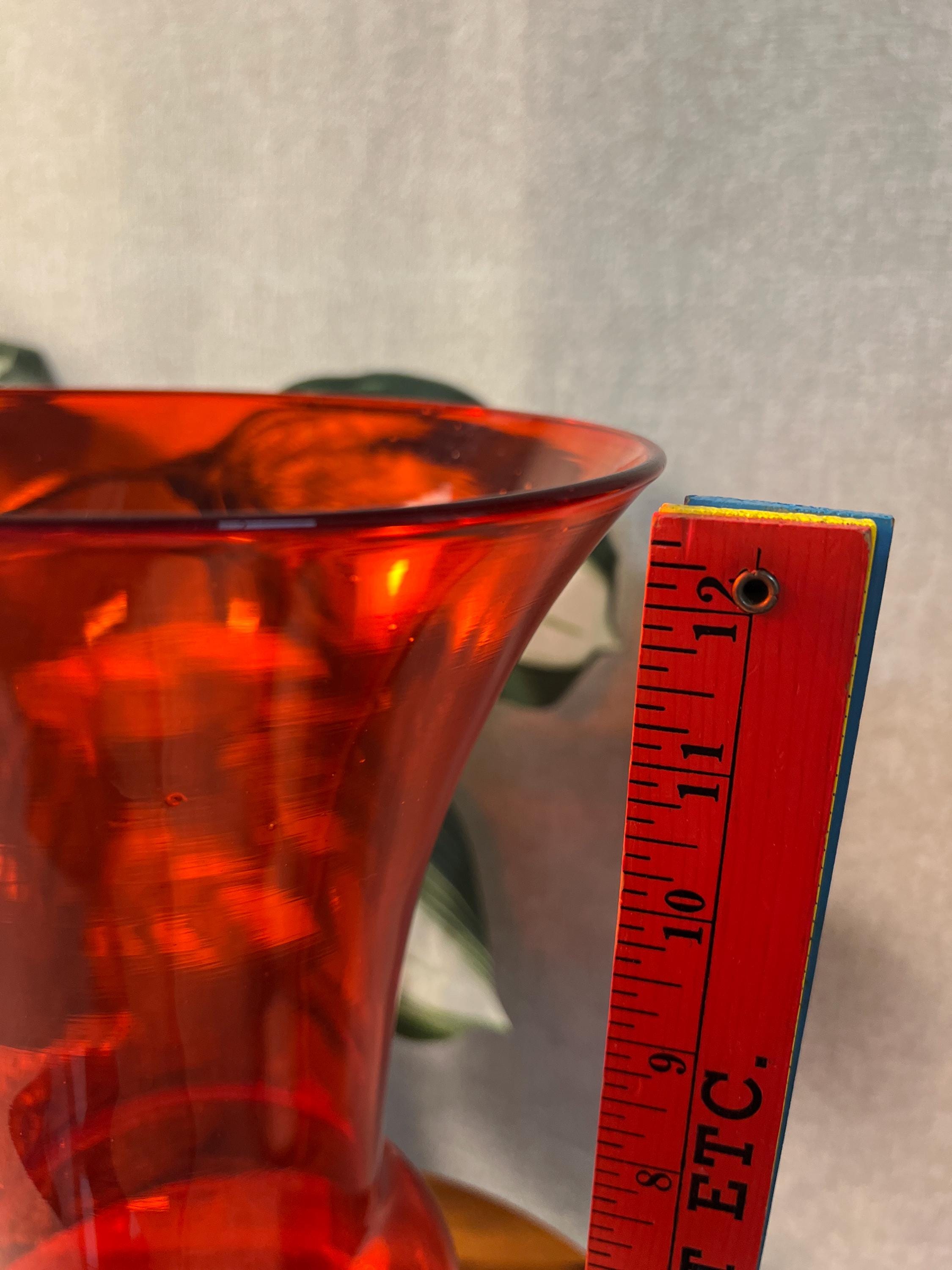 Vintage Mid Century Italian Red Art Glass Handled Sculptural Vase