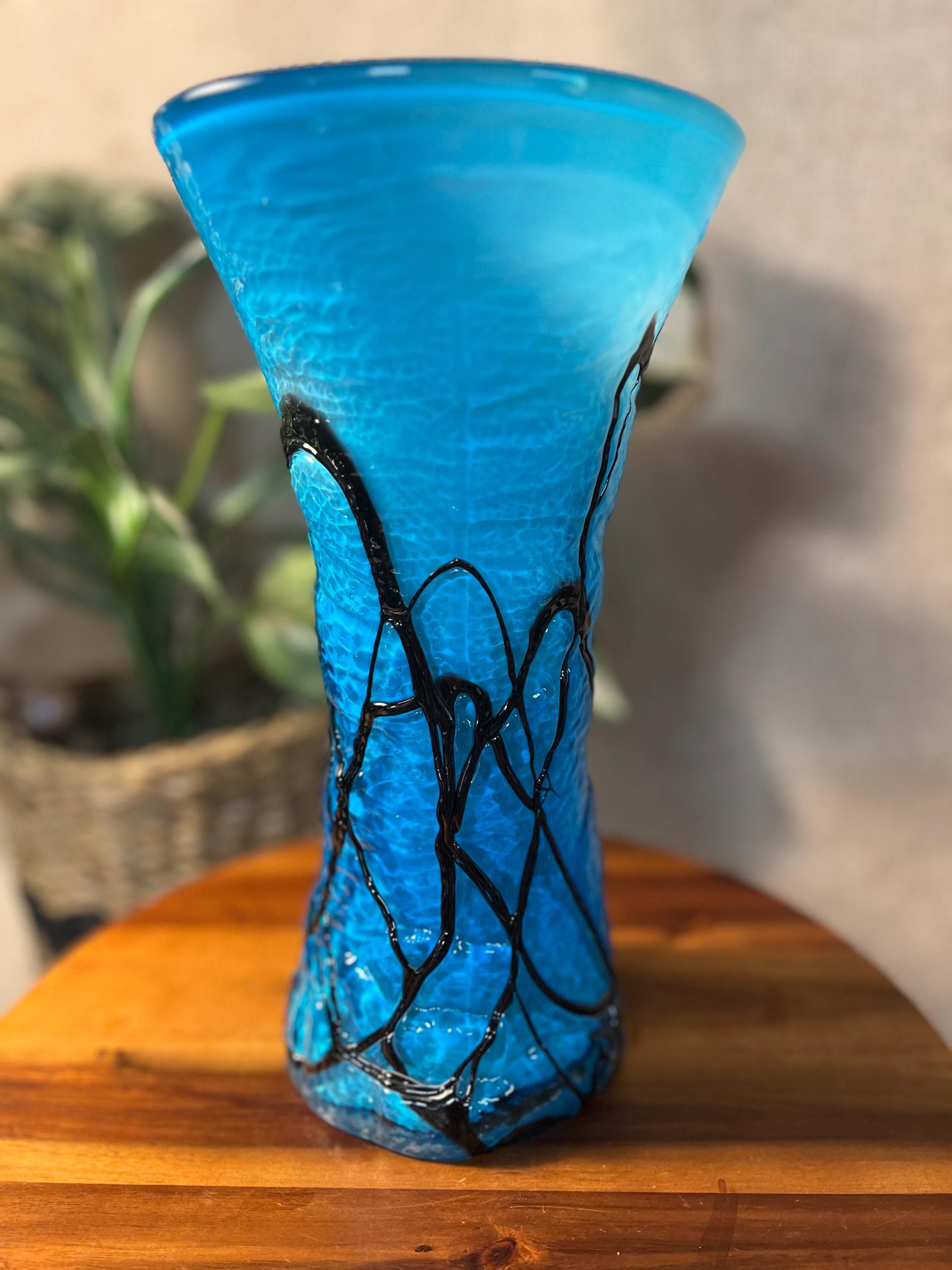 Vintage Light Blue and Cobalt Blue Vase cased glass (Italian Handblown Glass)