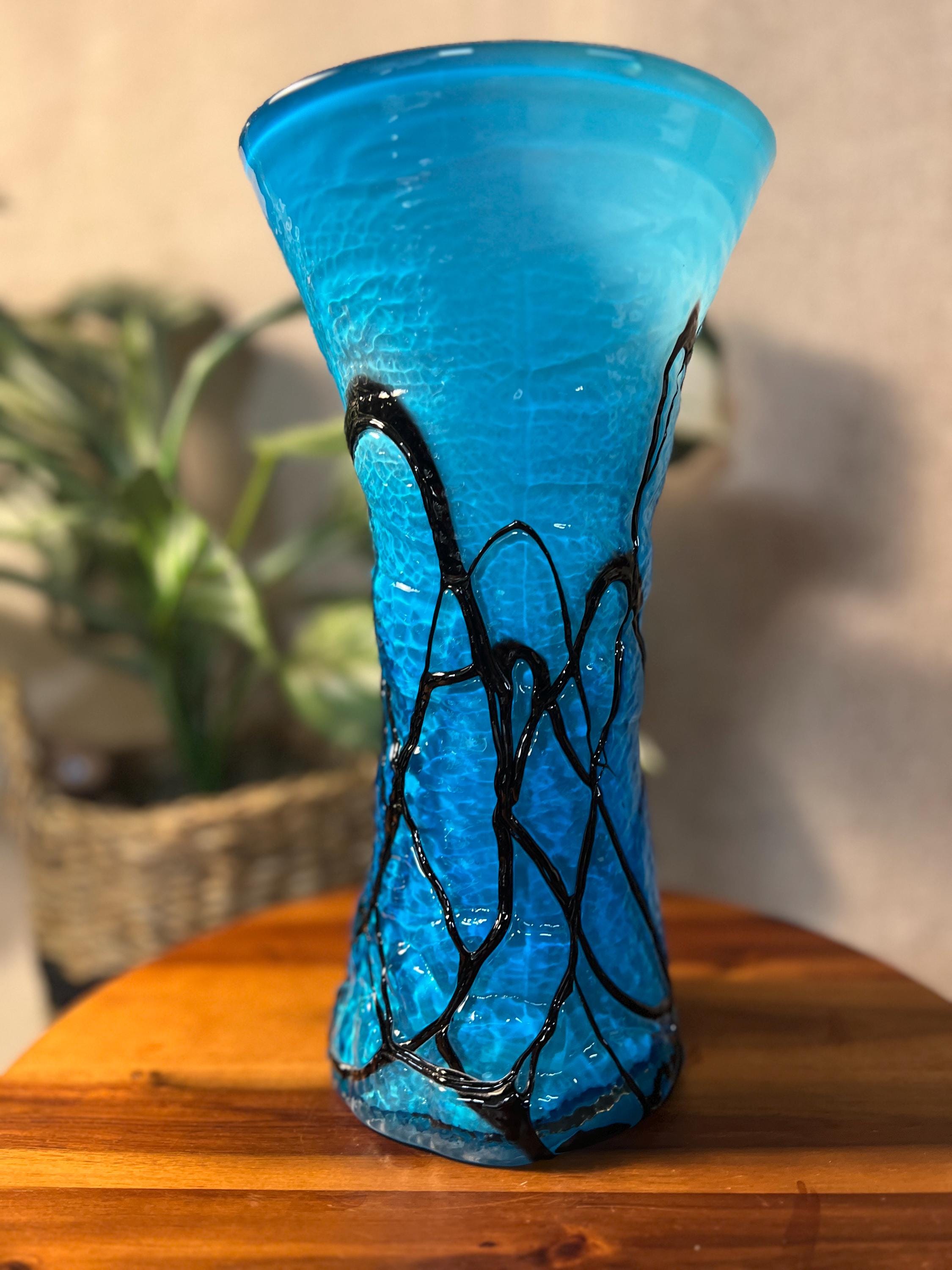 Vintage Light Blue and Cobalt Blue Vase cased glass (Italian Handblown Glass)