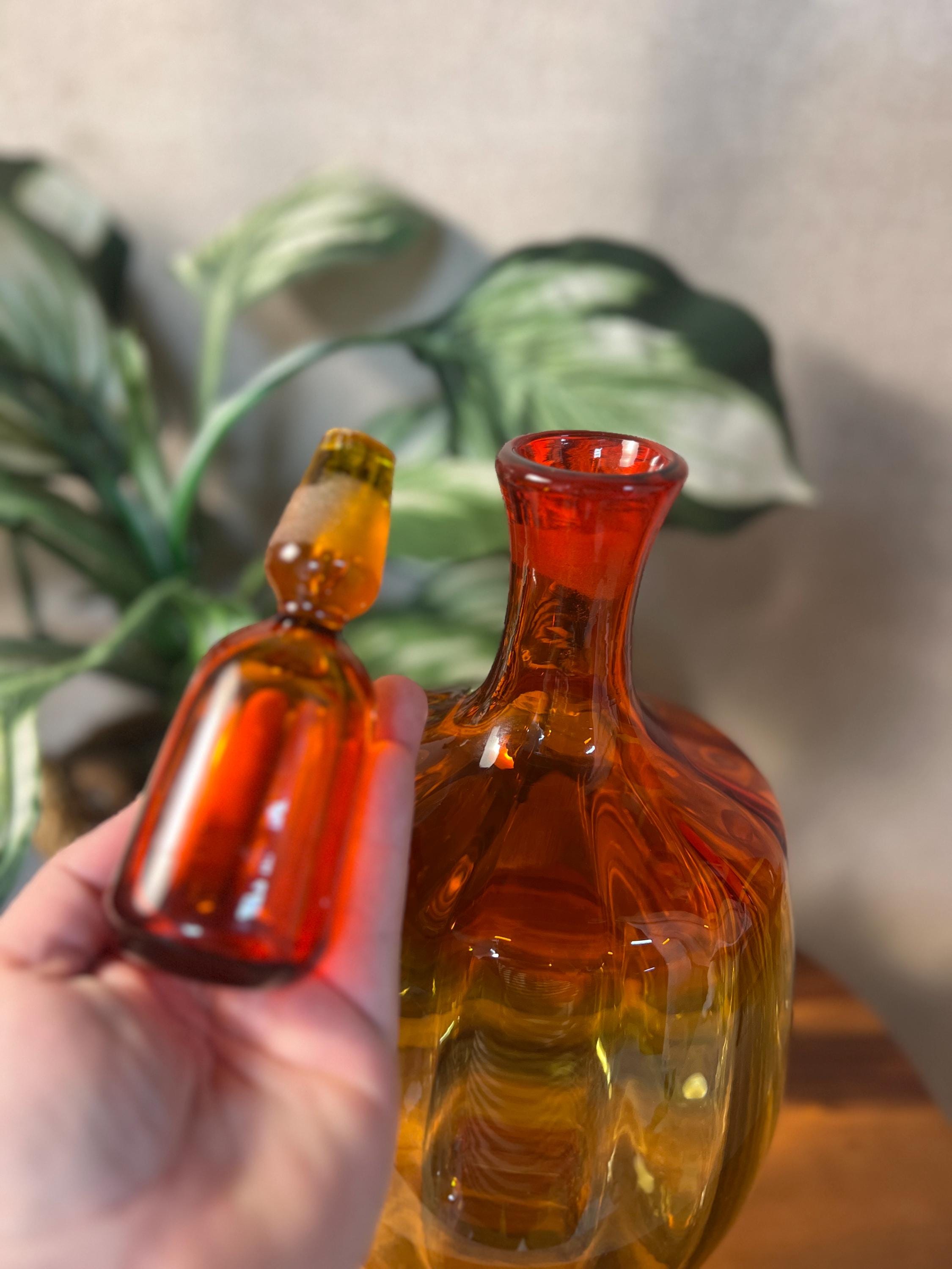 Vintage Blenko 6416 Joel Myers Decanter. 14 tall with stopper and approx 7 at widest section