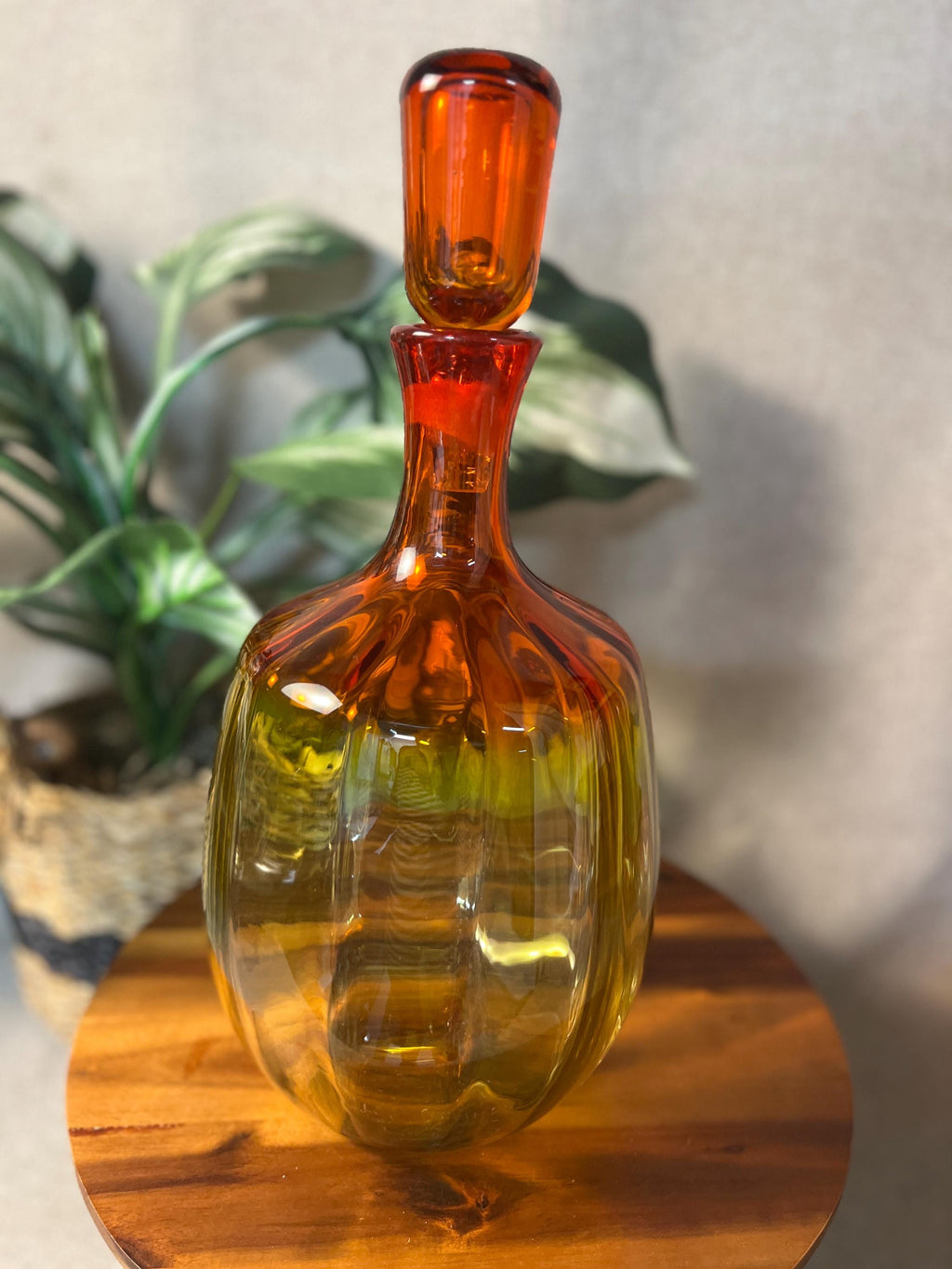 Vintage Blenko 6416 Joel Myers Decanter. 14 tall with stopper and approx 7 at widest section