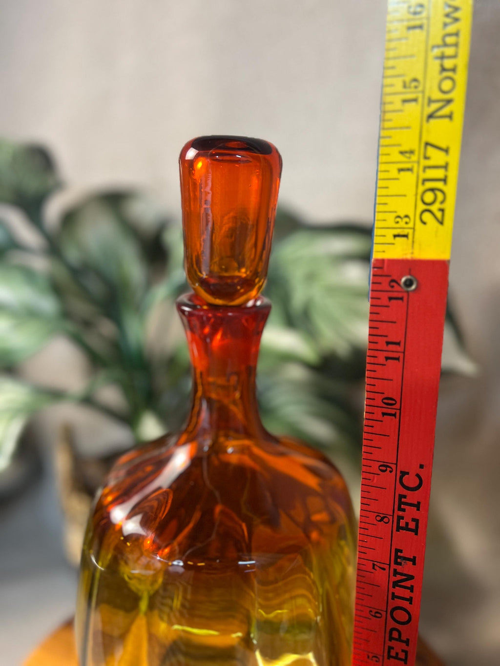 Vintage Blenko 6416 Joel Myers Decanter. 14 tall with stopper and approx 7 at widest section