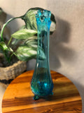 Vintage LE Smith Glass Hobnail Bud Vase Simplicity 3-Toed Peacock Blue 12