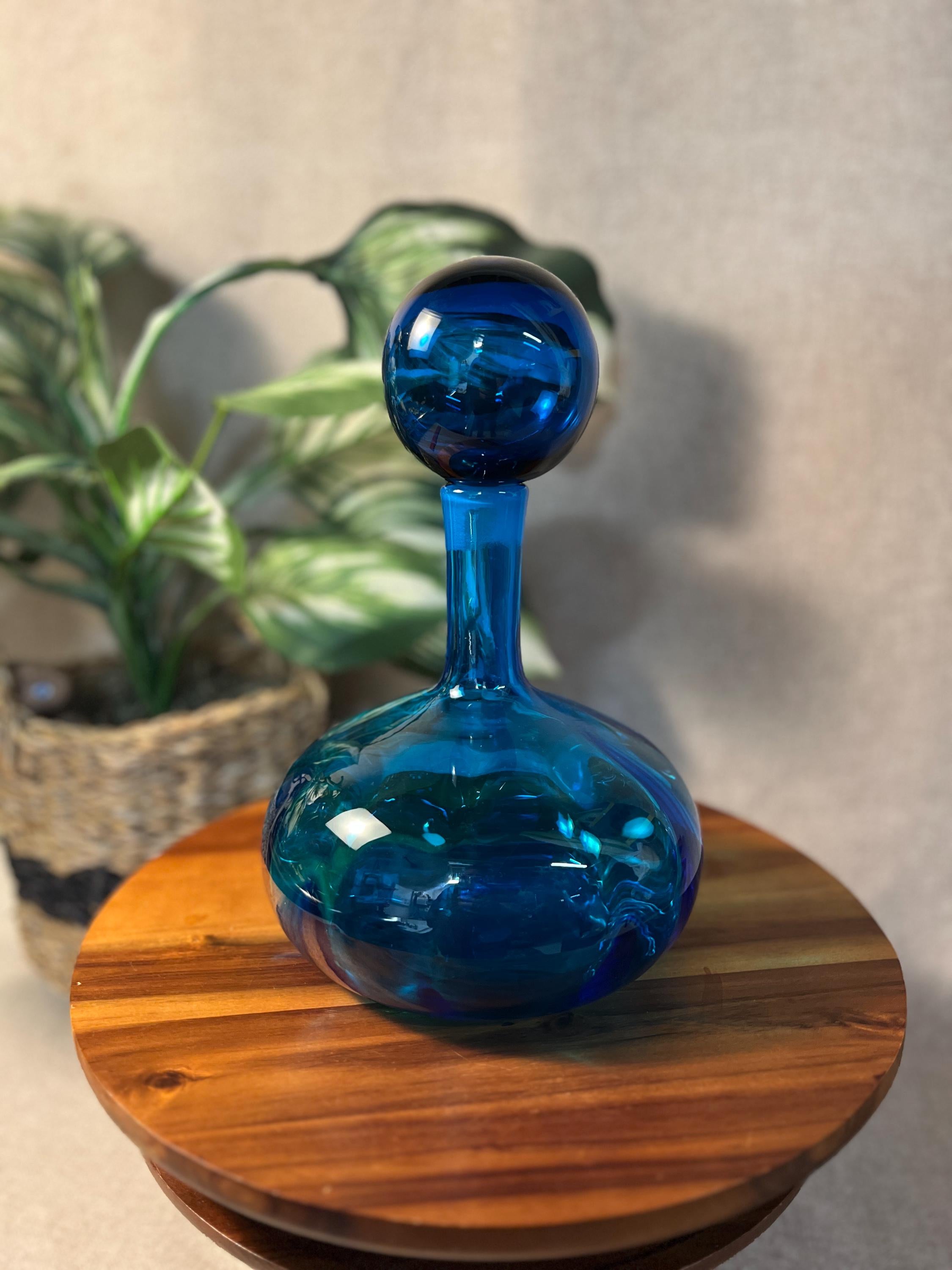 Blenko Glass 6530s Blue Decanter No Stopper orb not included Joel Myers