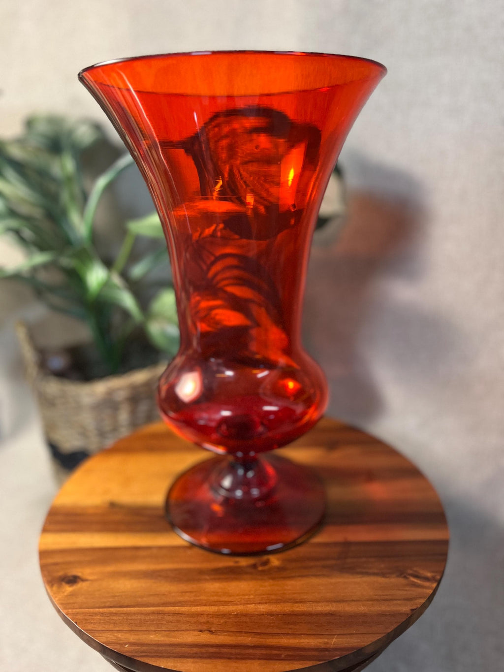 Vintage Mid Century Modern Red Orange Art Glass 1960's