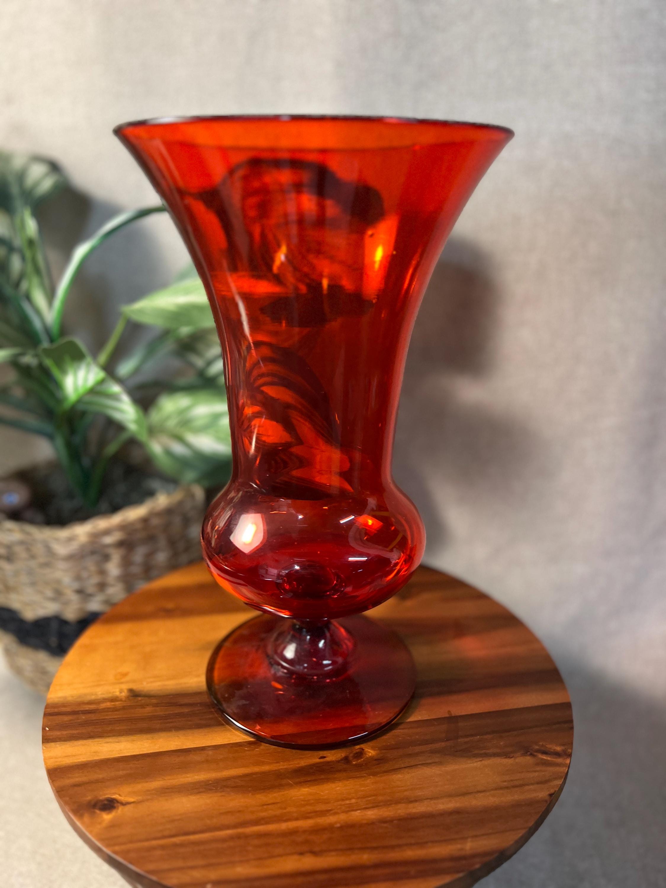 Vintage Mid Century Modern Red Orange Art Glass 1960's