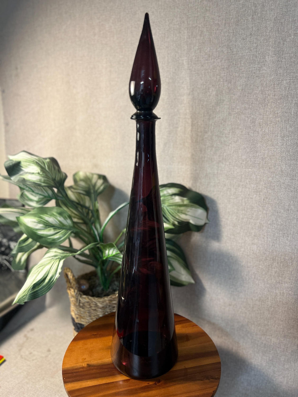 MCM 26 Tall Empoli Purple Amethyst Glass Bottle Decanter Vintage 1960s Top glued on
