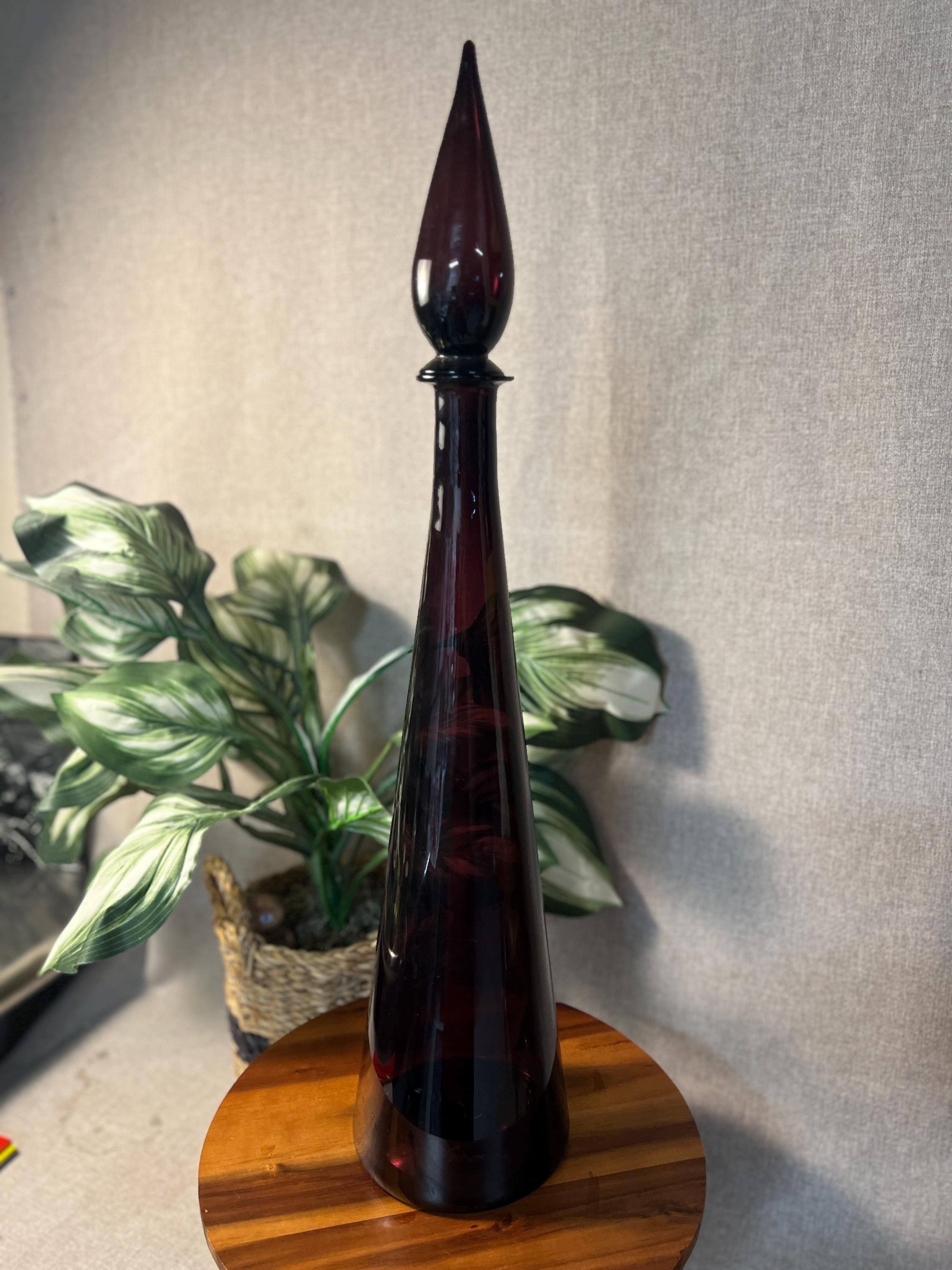 MCM 26 Tall Empoli Purple Amethyst Glass Bottle Decanter Vintage 1960s Top glued on
