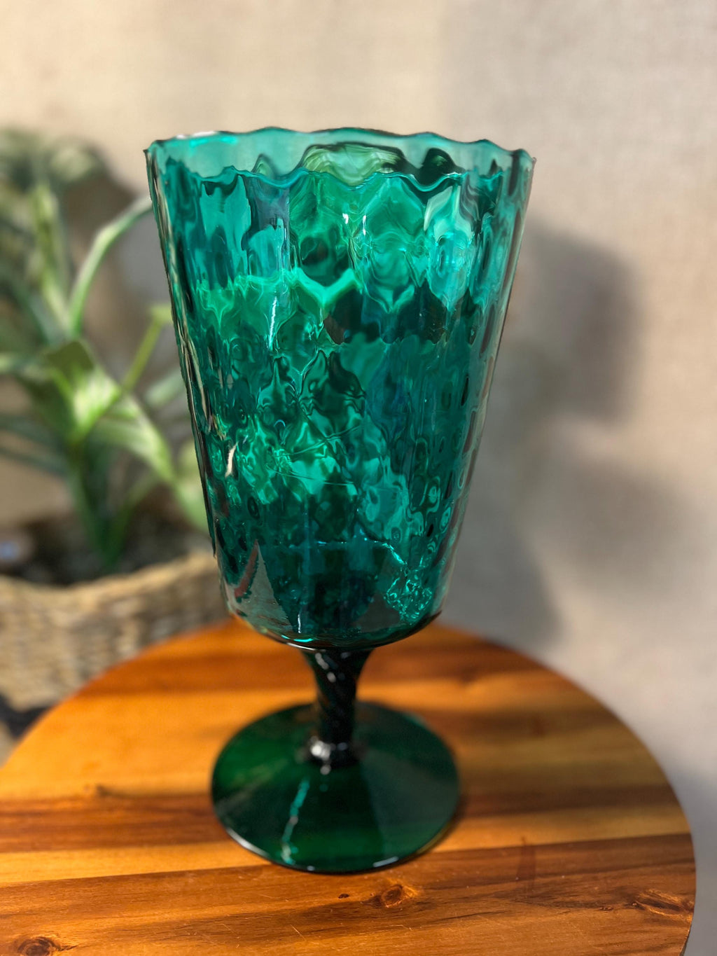 Empoli Emerald Green Tall Vase Hand Blown Optic Glass MCM 11