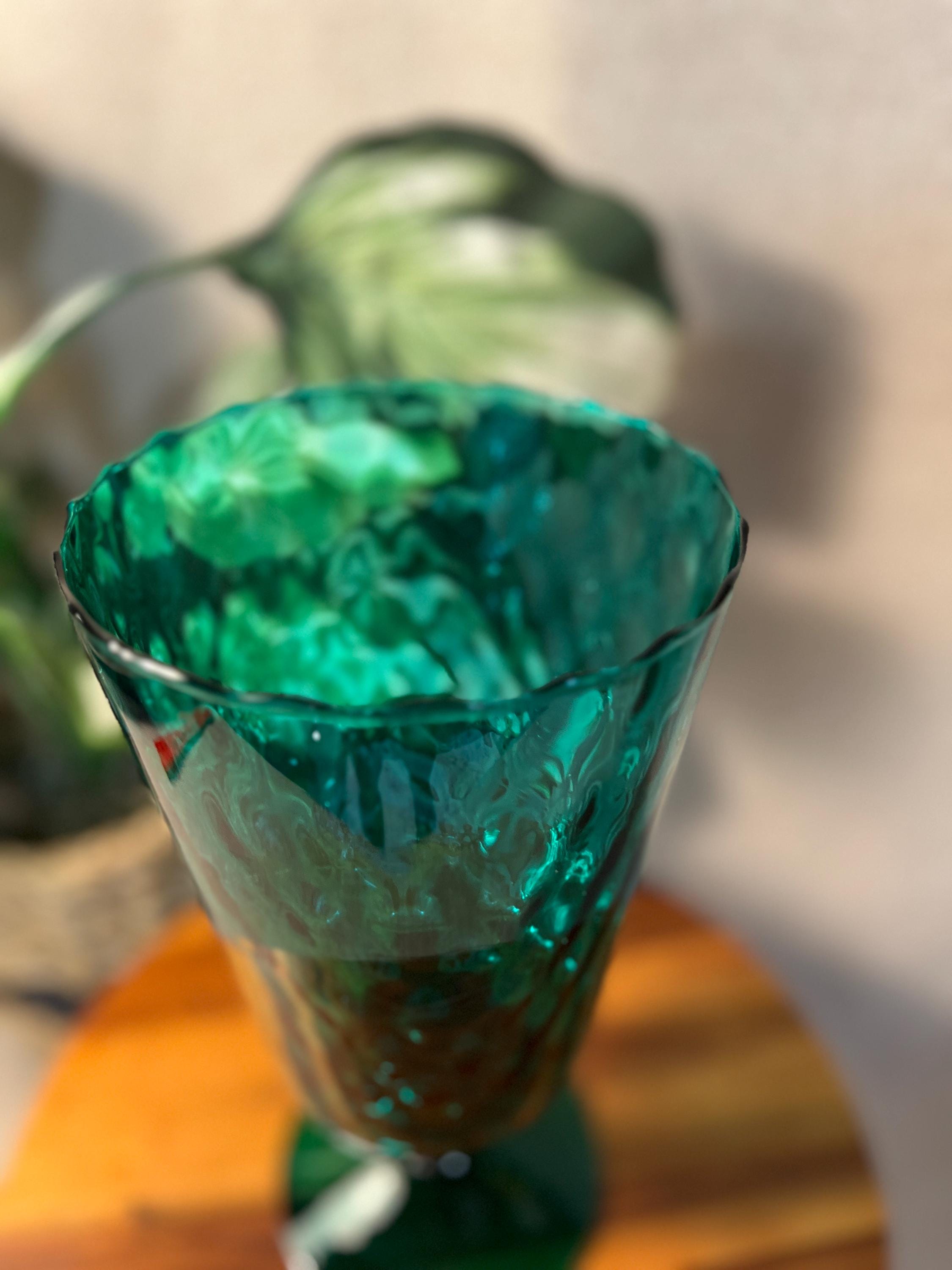 Empoli Emerald Green Tall Vase Hand Blown Optic Glass MCM 11