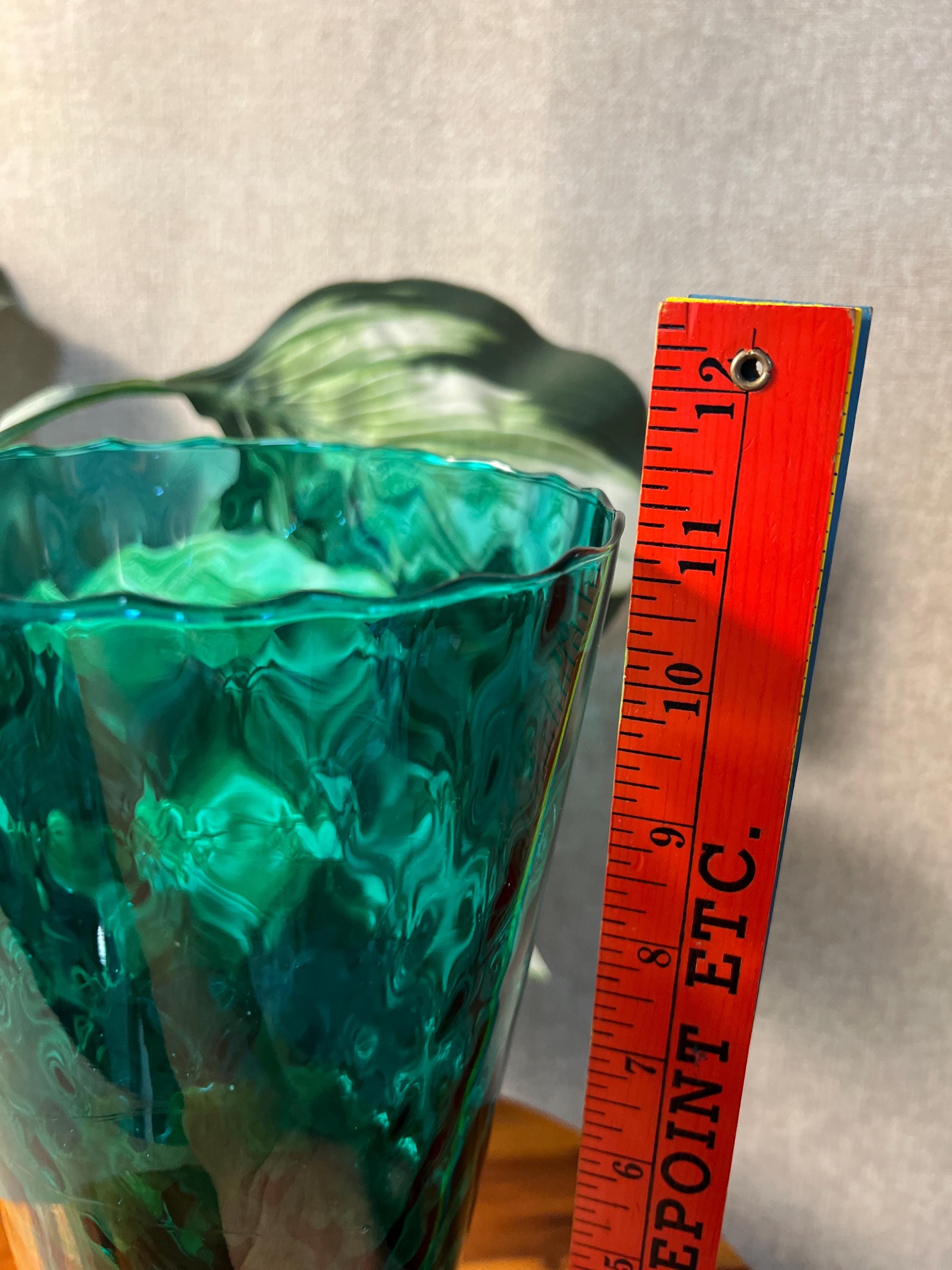 Empoli Emerald Green Tall Vase Hand Blown Optic Glass MCM 11