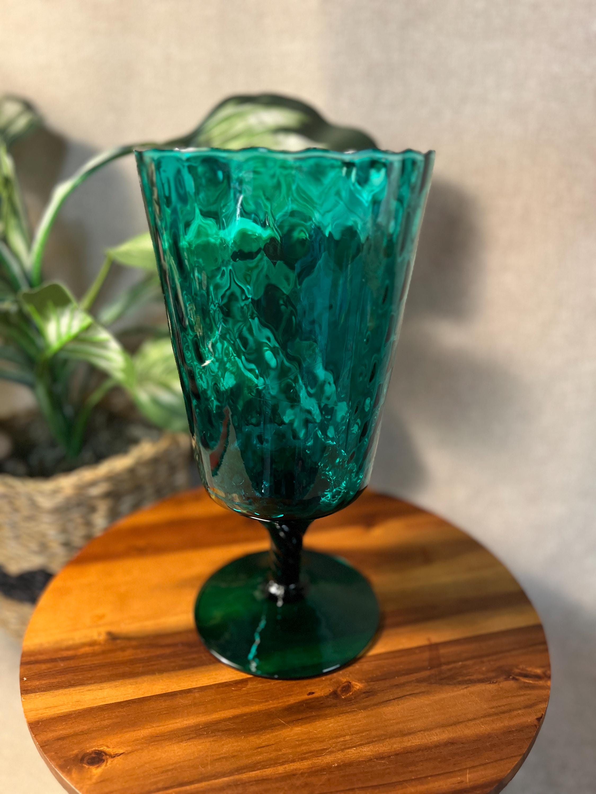 Empoli Emerald Green Tall Vase Hand Blown Optic Glass MCM 11