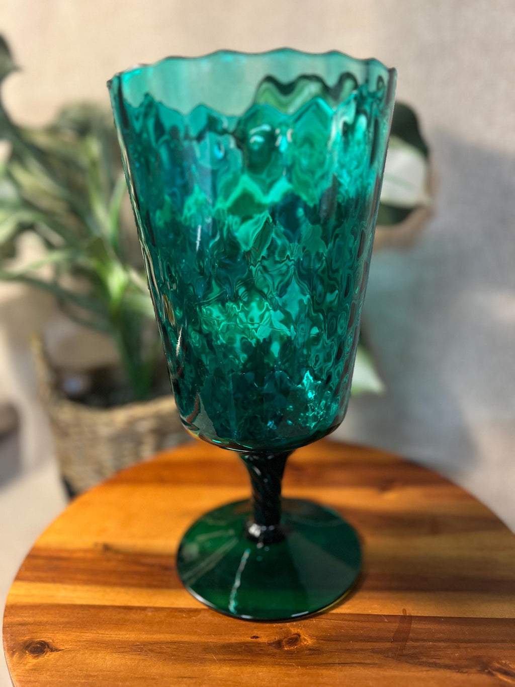Empoli Emerald Green Tall Vase Hand Blown Optic Glass MCM 11