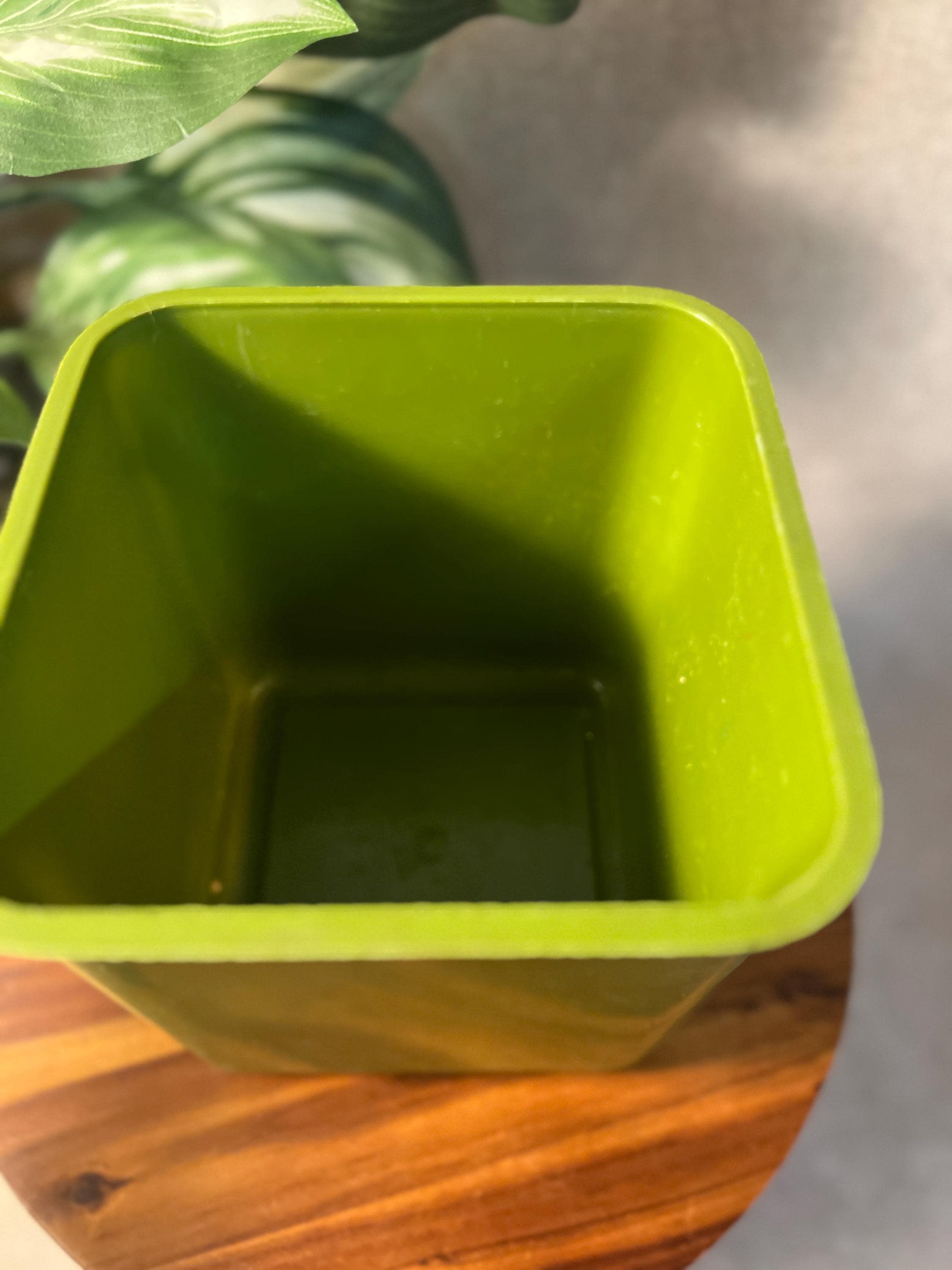 1970s Avocado Green Floral Nesting Canister — Retro Plastic Kitchen Storage