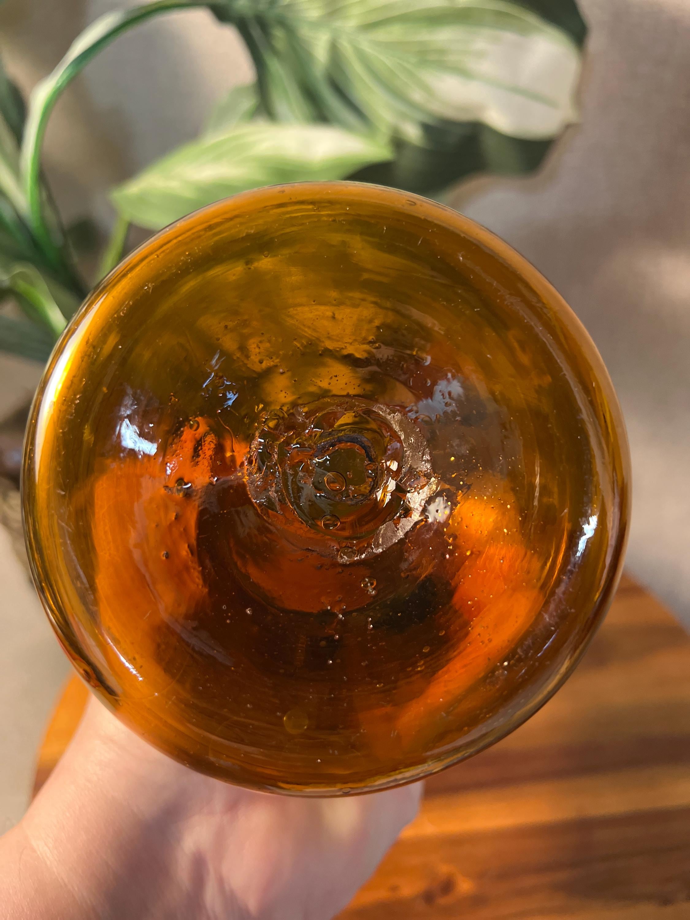 Vintage Amber Glass pitcher Hand blown Mid-Century Modern with a spiral rope design