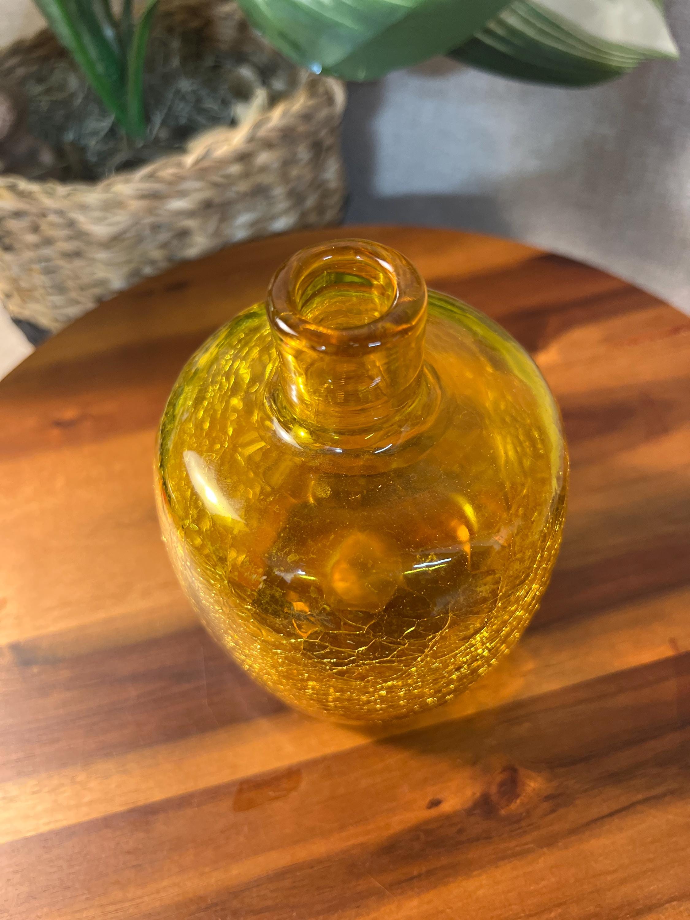 Blenko Yellow Crackle Vase 6424