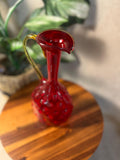Vintage Amberina Hobnail Art Glass Pitcher W Handle Ruby Red 11" Hand Blown