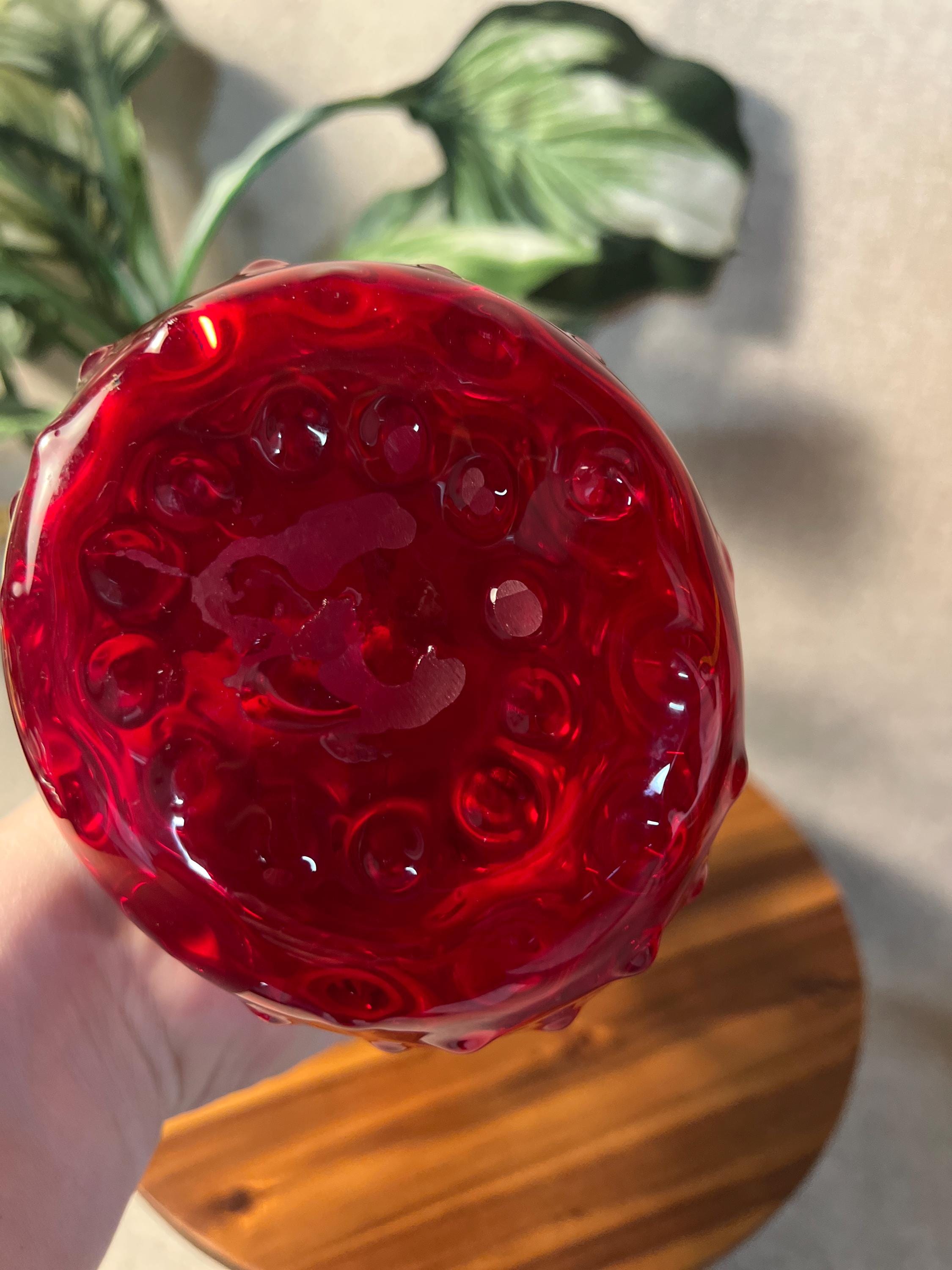 Vintage Amberina Hobnail Art Glass Pitcher W Handle Ruby Red 11" Hand Blown