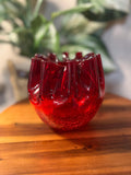 Vintage MCM Pilgrim Glass Red Crimped Edge Crackle Glass 5 Bowl Vase