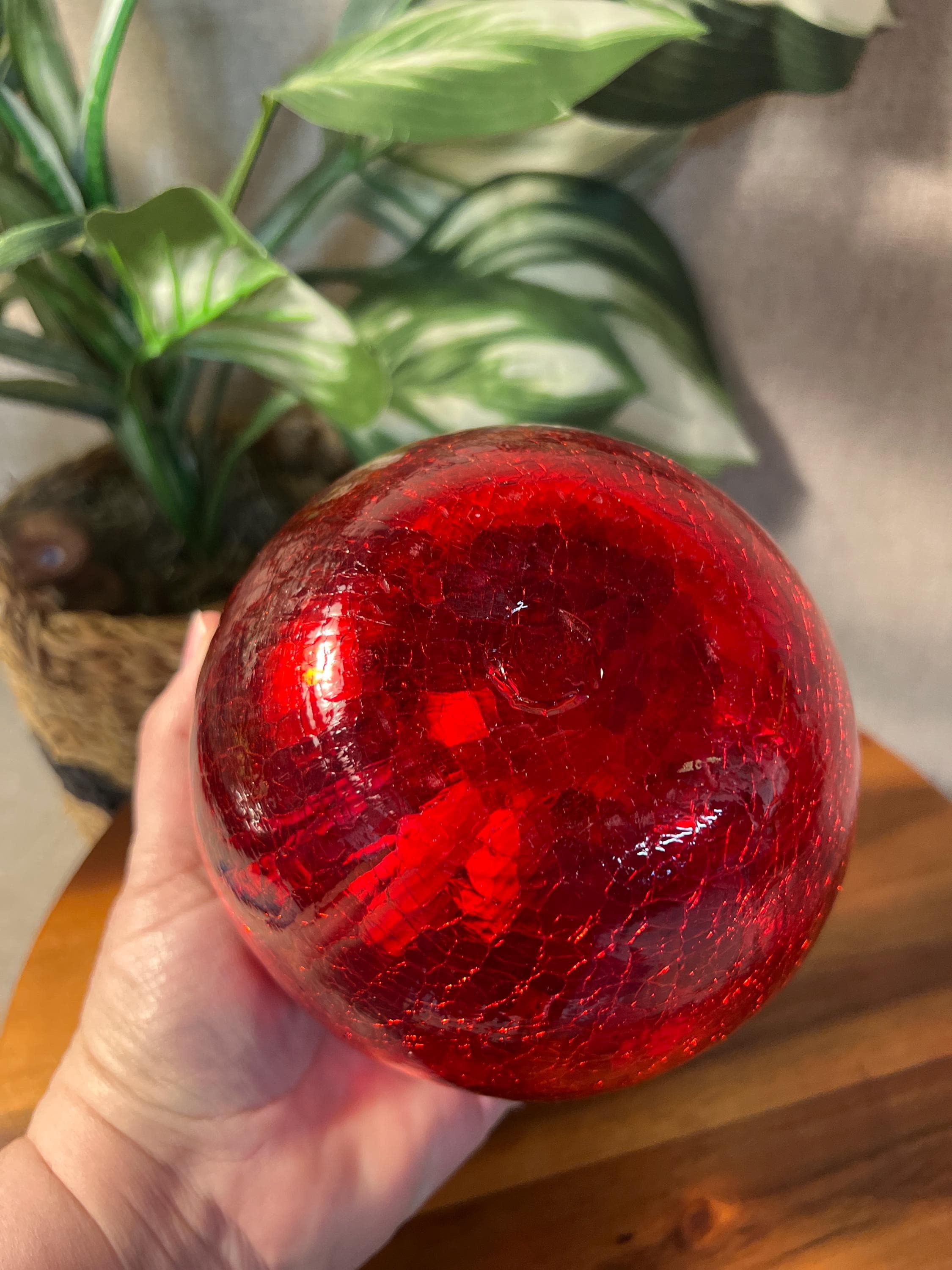 Vintage MCM Pilgrim Glass Red Crimped Edge Crackle Glass 5 Bowl Vase