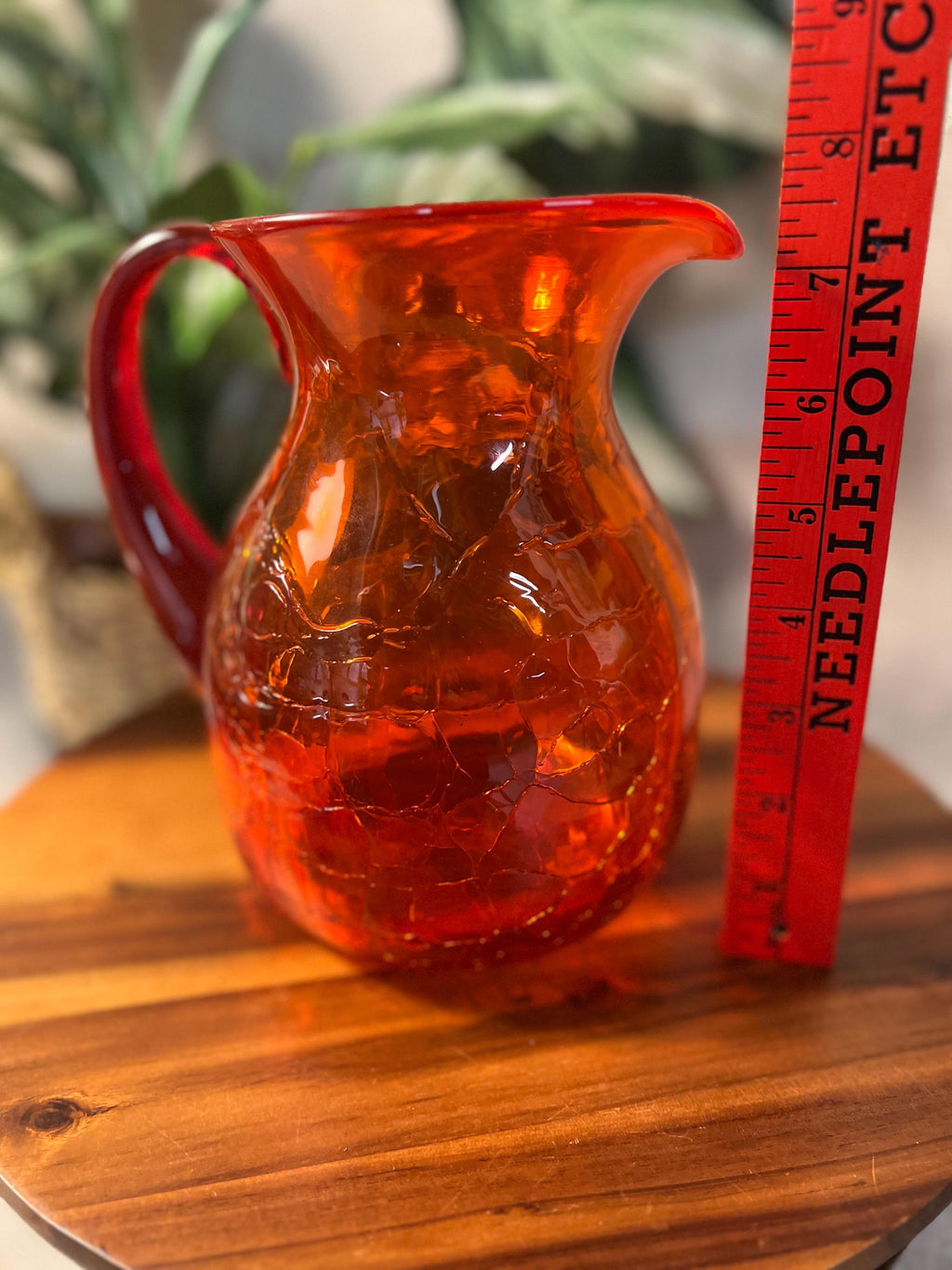 Vintage MCM Blenko Glass 637M Pitcher In Amberina Crackle Stunning
