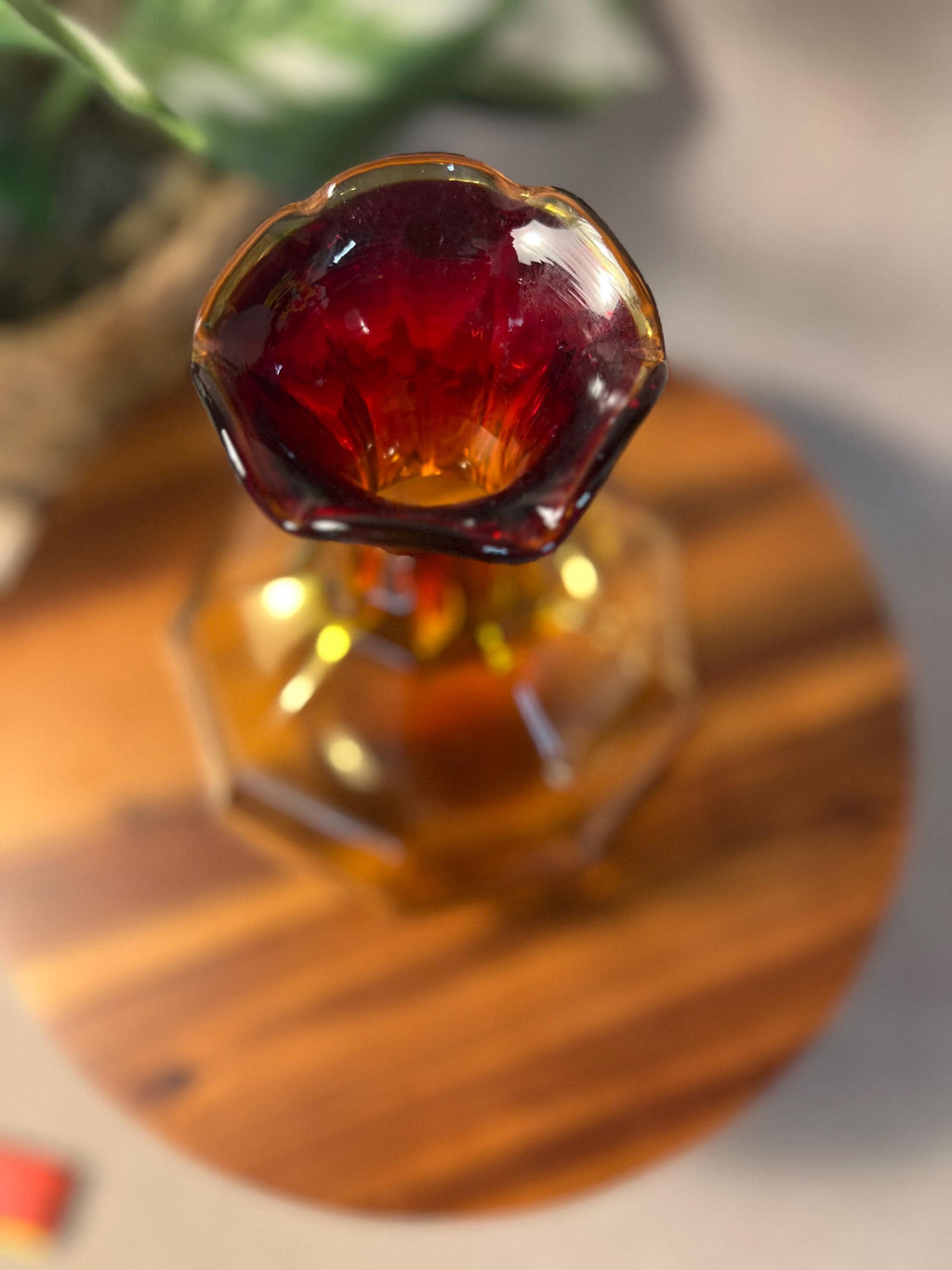 Vintage Kanawha Glass Amberina Orange and Yellow Vase 7.5 Ruffled Edge