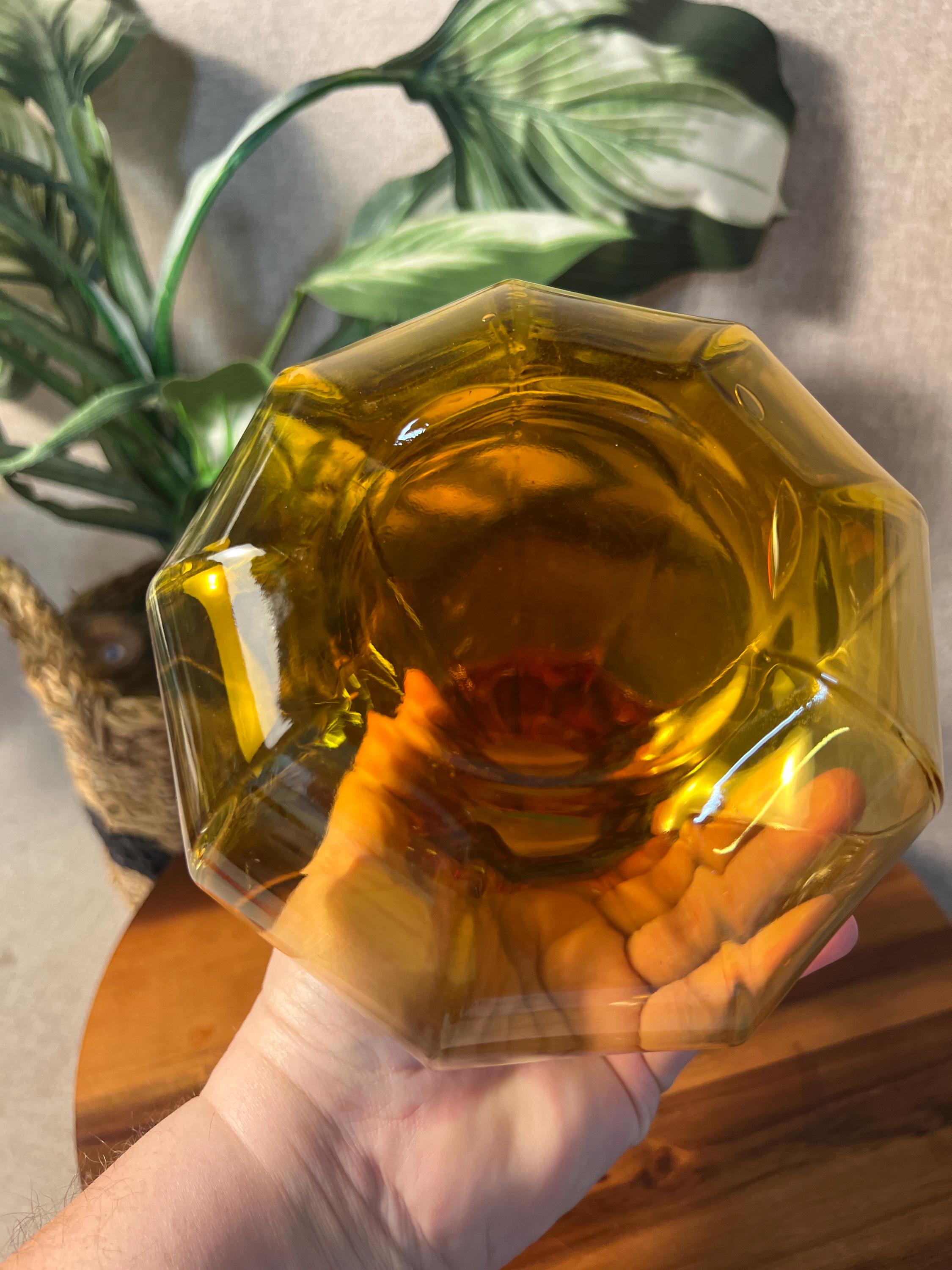 Vintage Kanawha Glass Amberina Orange and Yellow Vase 7.5 Ruffled Edge