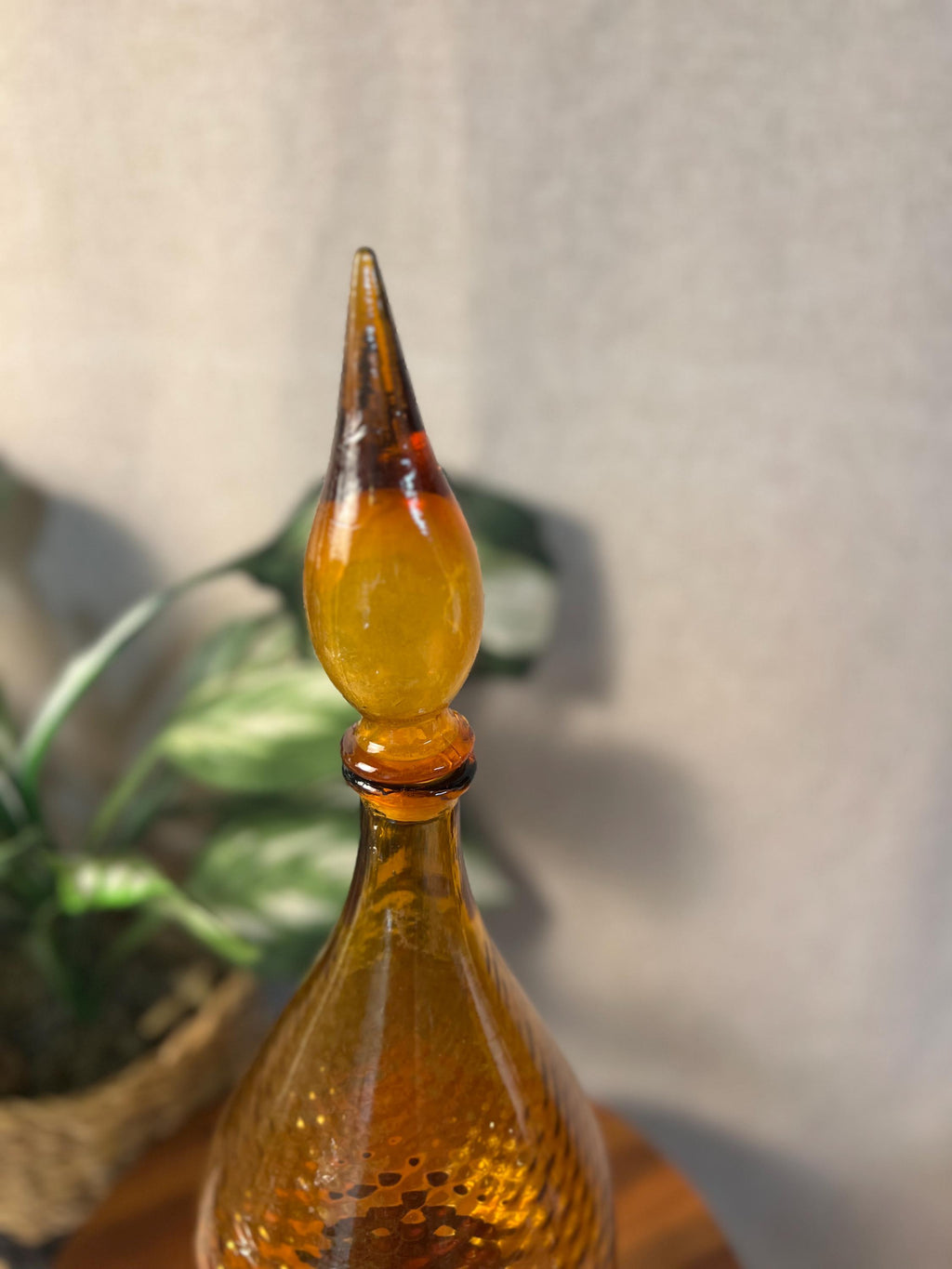 Vintage Mid-Century Modern Amber Empoli Glass Genie Decanter Bottle 18