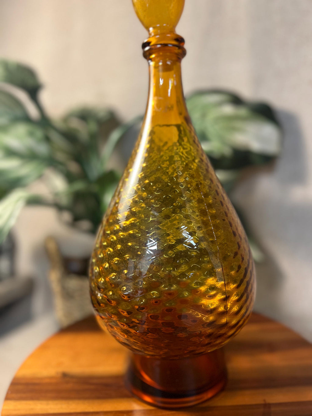Vintage Mid-Century Modern Amber Empoli Glass Genie Decanter Bottle 18