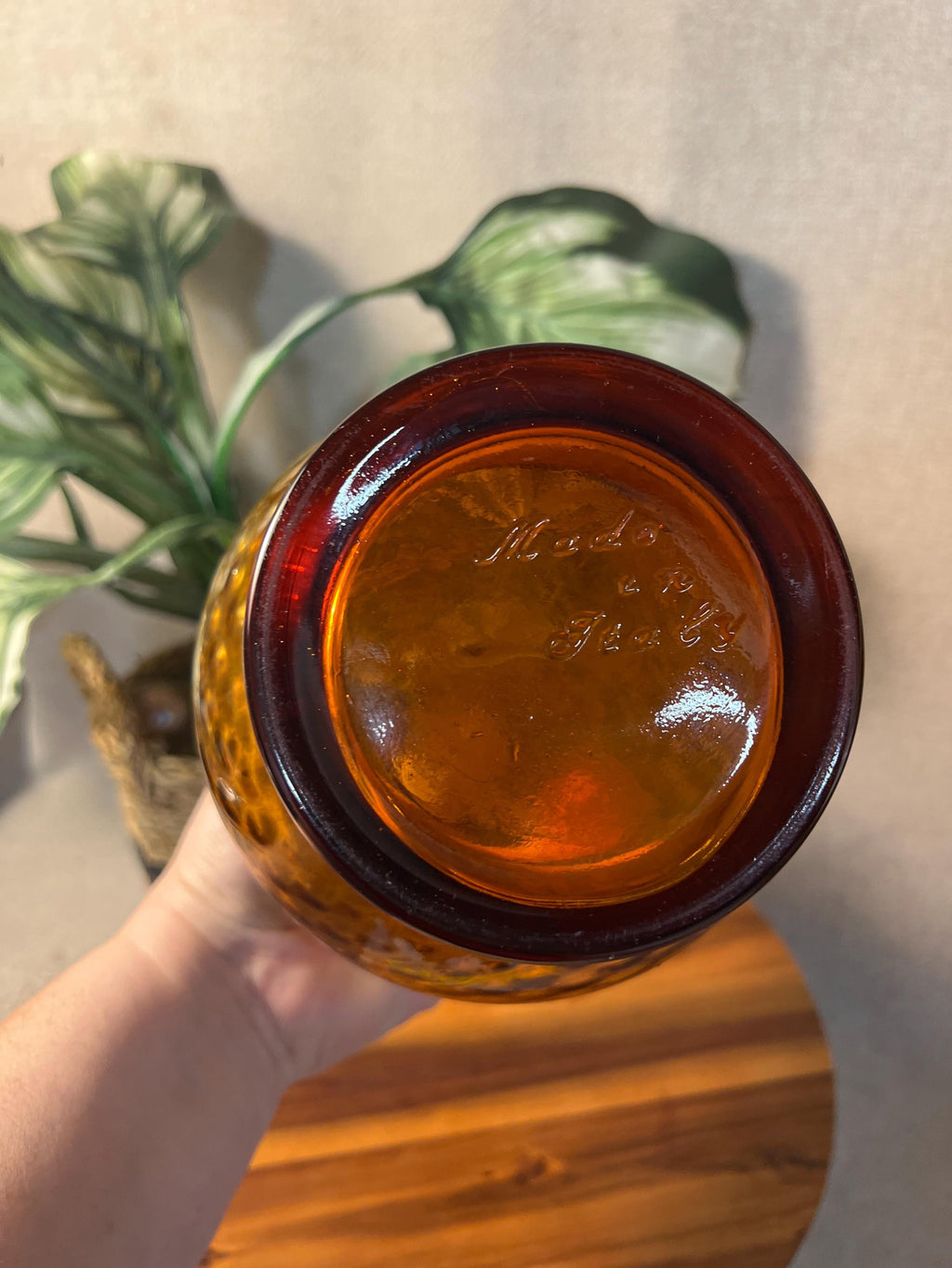 Vintage Mid-Century Modern Amber Empoli Glass Genie Decanter Bottle 18