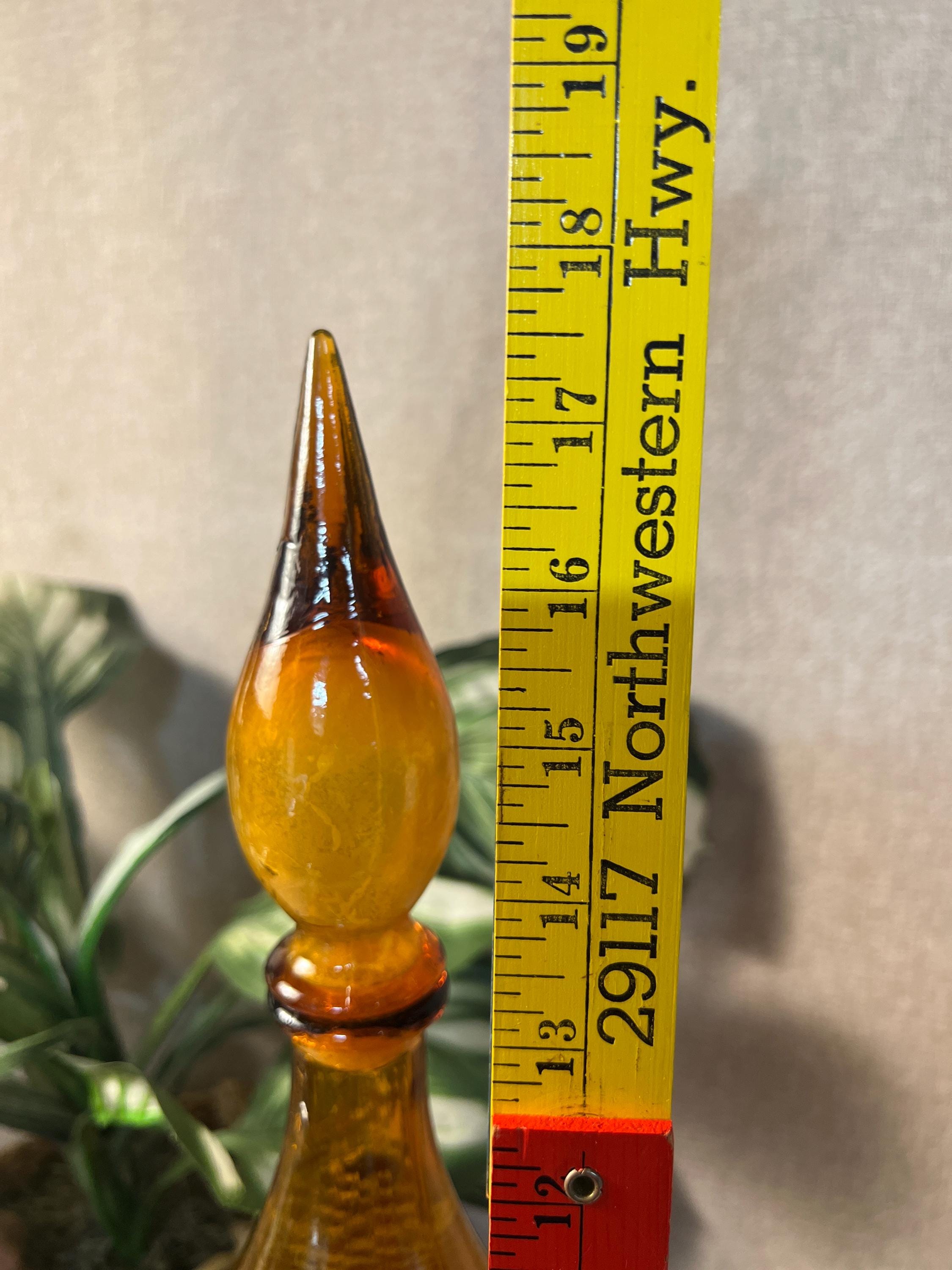 Vintage Mid-Century Modern Amber Empoli Glass Genie Decanter Bottle 18